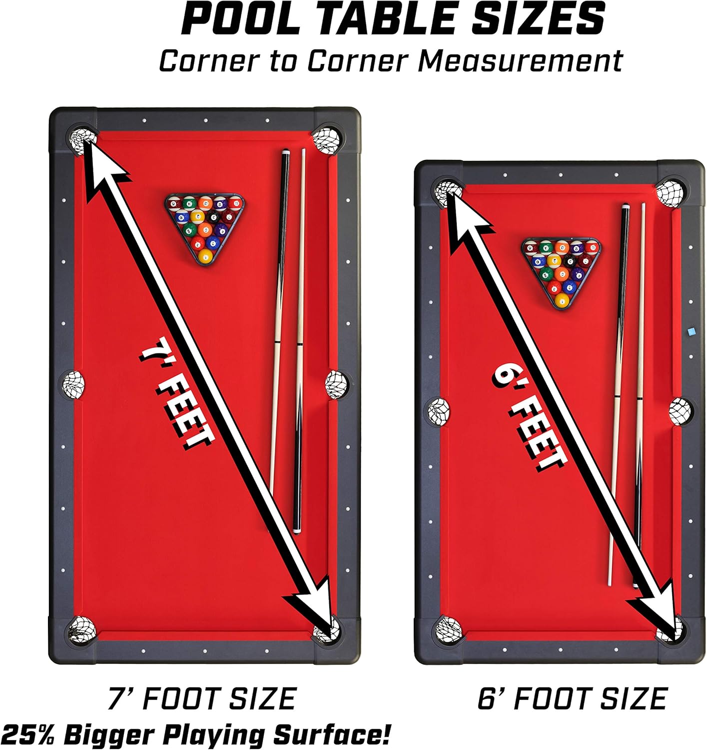 GoSports 6, 7, or 8 ft Billiards Tables - No Assembly, Choose Your Color - Portable Pool Table Includes Full Set of Balls, 2 Cue Sticks, Chalk and Felt Brush