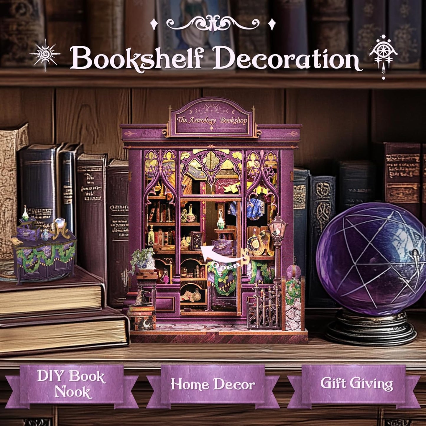 CUTEBEE Book Nook Kit - DIY Miniature House Dollhouse Kit for Adults and Teens, Booknook Tiny House Bookshelf Decor 3D Wooden Puzzle, Gifts for Family Friends (The Astrology Bookshop)