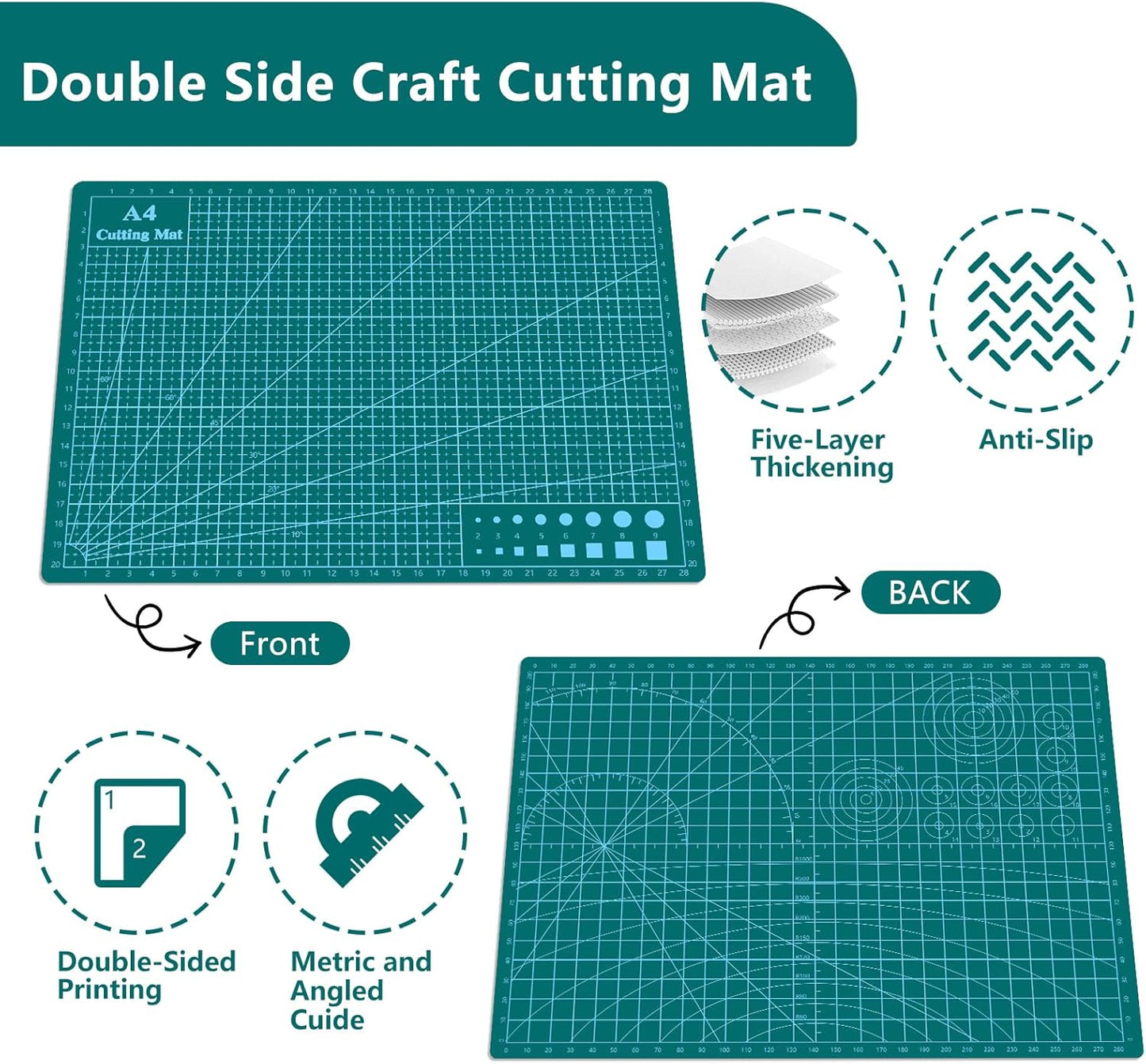 Cutting Mat 9"x12" Self Healing Cutting Mat Size Double Sided 5-Ply Rotary Sewing mat for Crafts Fabric Quilting Hobby Art Clay Precision Scrapbooking Project, A4, Green 2PCS