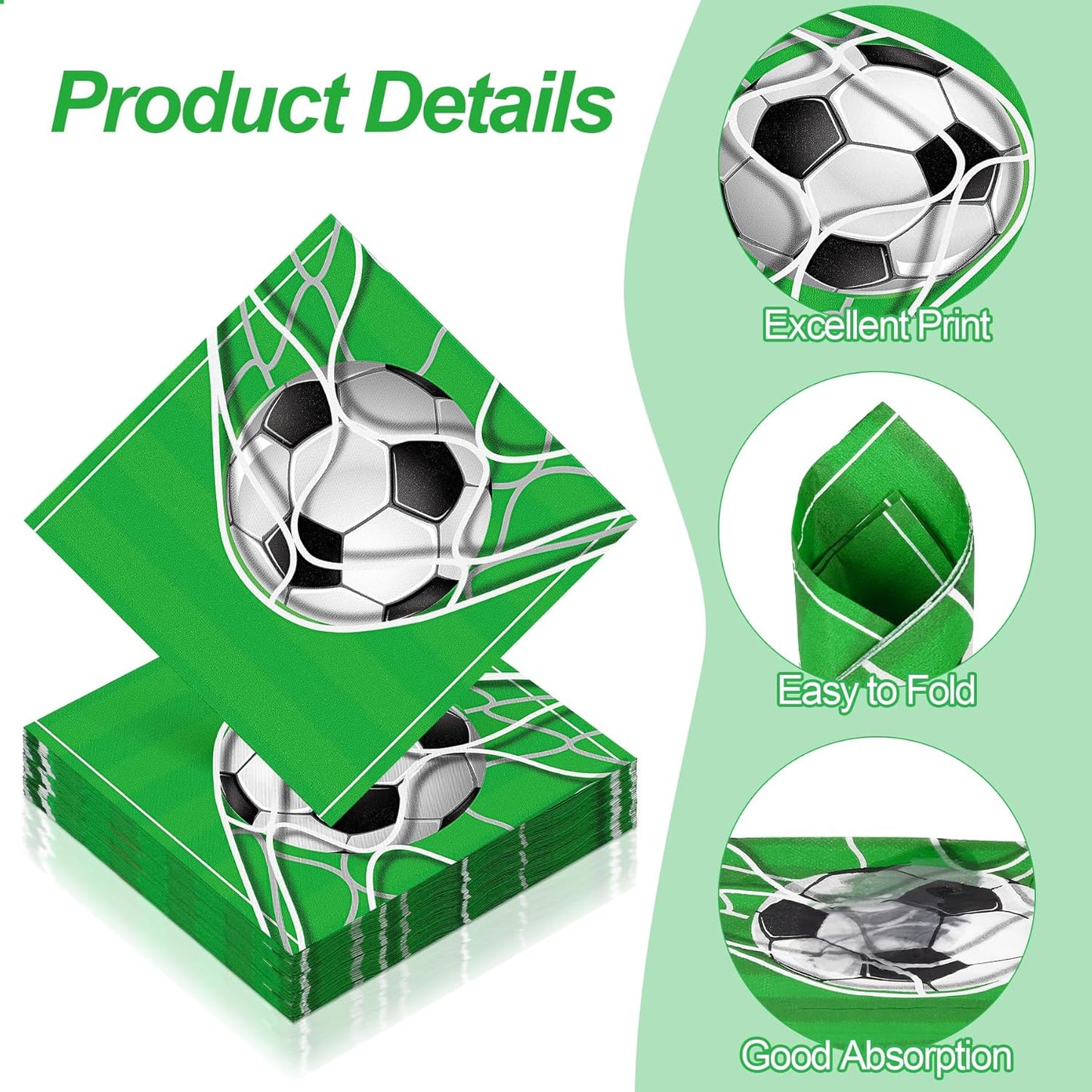 Aodaer 48 Pieces Soccer Paper Napkins Disposable Football Party Napkins Sports Ball Napkins Soccer Cocktail Dinner Napkin Set 13" x 13" Unfolded Football Tableware Napkins for Sports Party Supplies