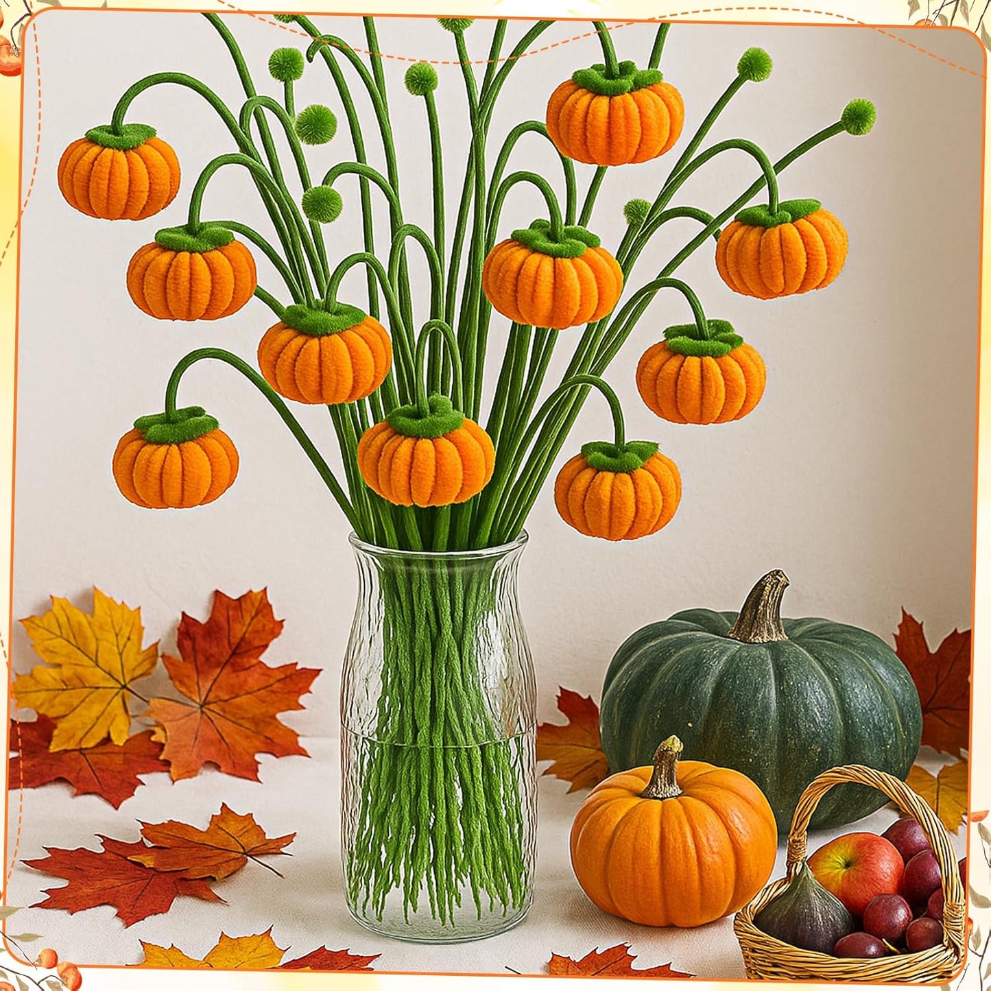 DaisyInner 700 Pcs Halloween Fall Pipe Cleaners Craft Bulk Pastel Chenille Stems Flower DIY Gradient Colored Fluffy for School Classroom Thanksgiving Christmas Party Supplies(Orange,Green)