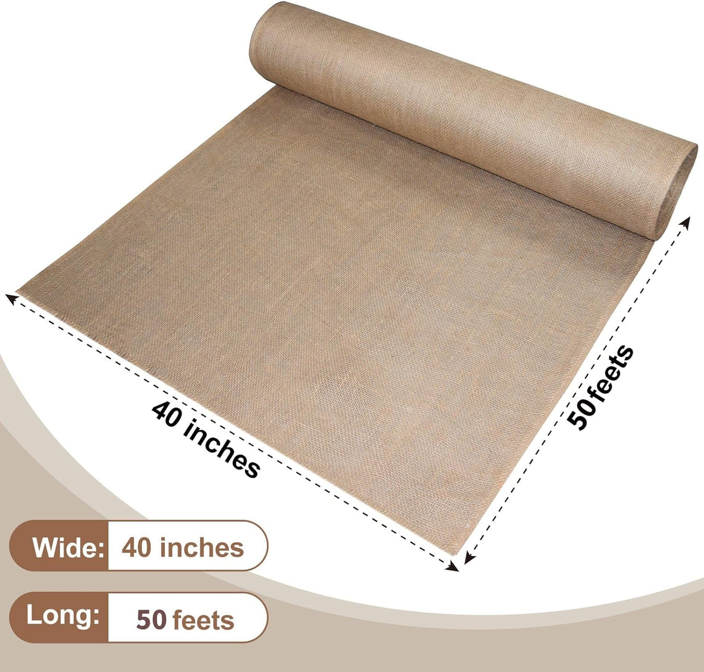 Garden Burlap Roll, 40" x 50 Feet Natural Jute Burlap Fabric Roll for Gardening Raised Bed Liners,Seed Cover,Edging,Weed Barrier,Aisle Runner Plant Cover Tree Protections (40" x 50 Feet)