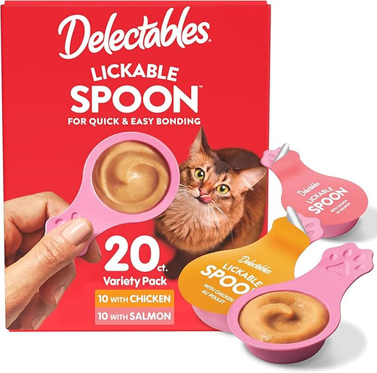 Hartz Delectables Lickable Spoon Handheld Wet Cat Treats Made with Real Chicken & Salmon, Quick & Easy Creamy Puree, Mess Free, Grain-Free, No Added Fillers, No by-Products, Variety Pack, 20ct