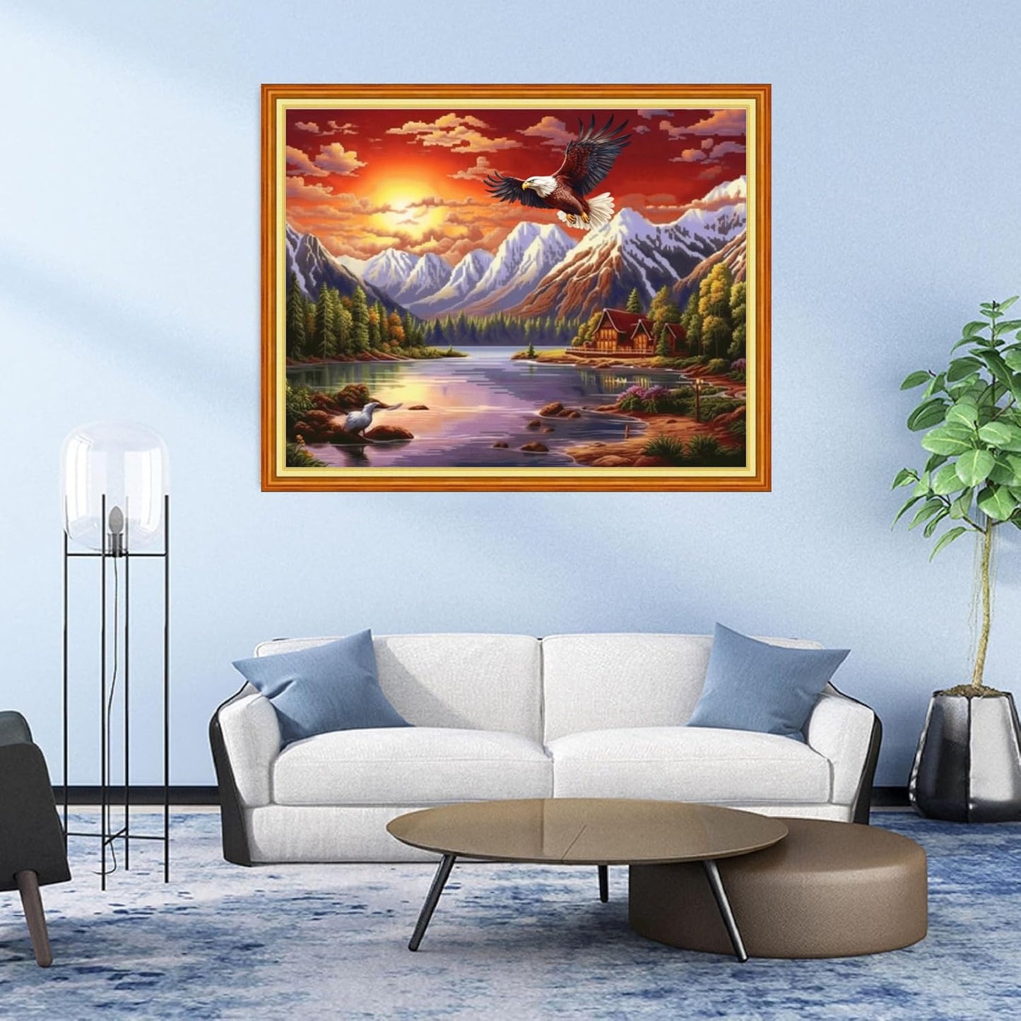 DMCVIVR Stamped Cross Stitch Kits for Adults Beginners Embroidery Kits 11CT Needlepoint Kits Cross Stitch Patterns Embroidery Patterns&Landscape Eagle 16x20 inch