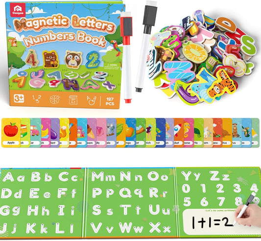 Coogam Magnetic Letters and Numbers, 36 Animal & Fruit Fridge Magnets, Uppercase Lowercase Alphabet Number Matching Game, Educational Spelling Learning Flashcards Toy Gift for 3 4 5 Years Old Kids