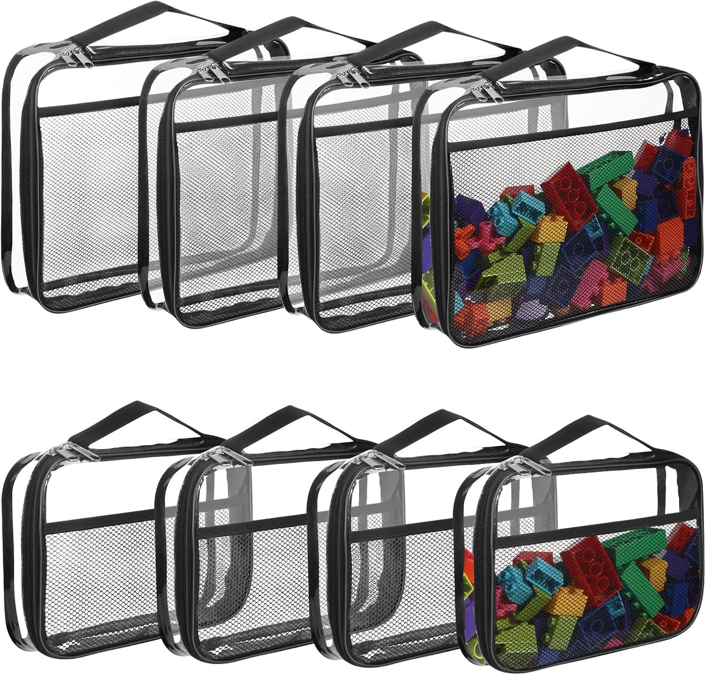 8 Packs Toy Storage Bags with Zipper, Reusable Clear PVC Board Game Storage, Travel Waterproof Organizer Bags with Portable Handle for Building Blocks, Bricks, Puzzles, Books