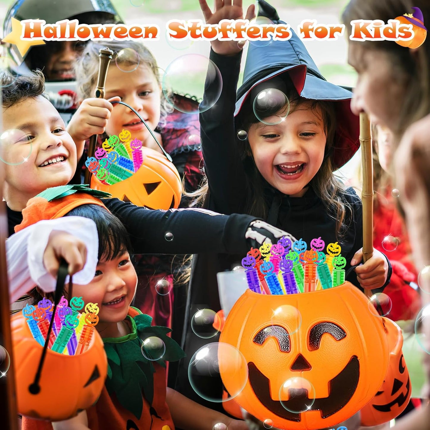 80 Piece Halloween Party Favor Bubbles, Halloween Bubble Wands Bulk for Kids Party Favor Supplies, Trick or Treat Goodie Bags, School Classroom Game Rewards, Halloween Miniatures