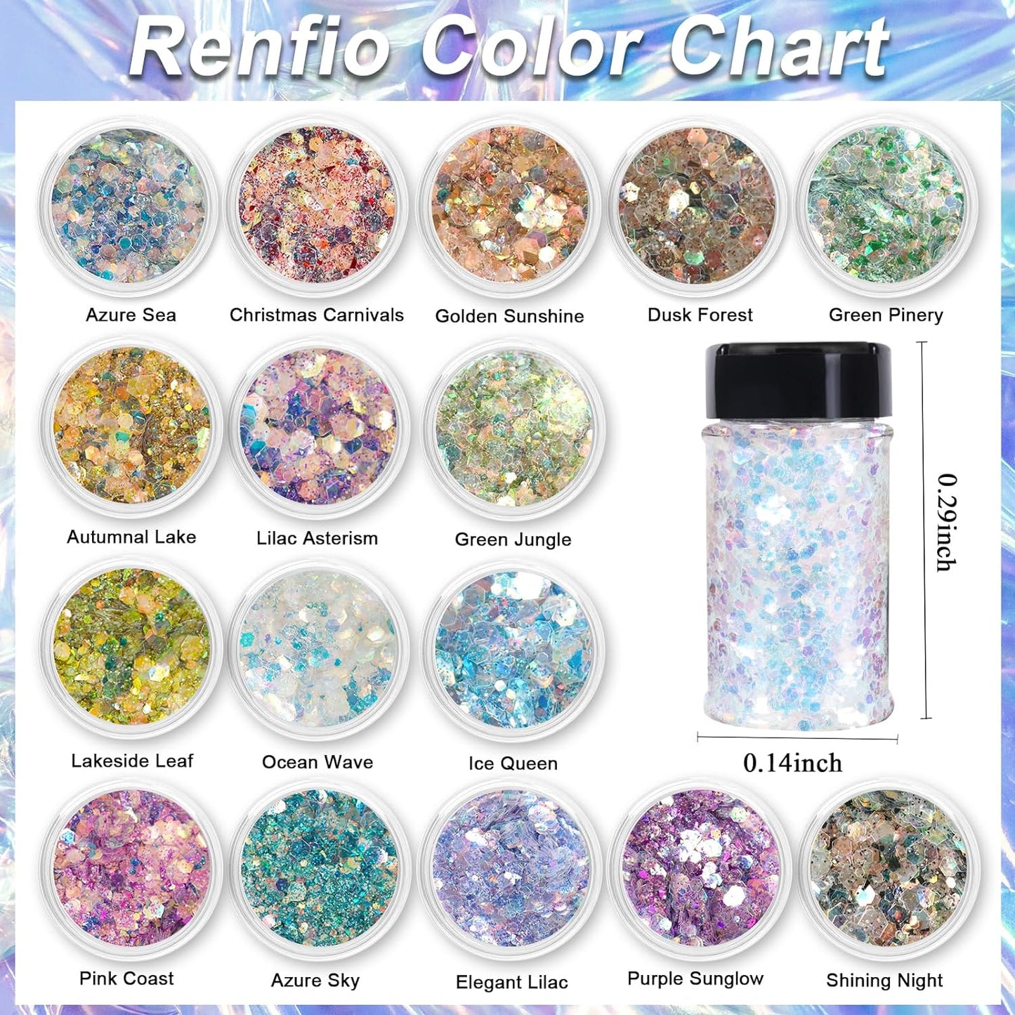 Renfio Opal Chunky Glitter, 1.75oz/50g Glod Glitter, Dreamy High Sparkle Glitter for Crafts Holographic Fine Glitter Mix Iridescent Glitters Flake for Resin Nails Hair DIY Snow Globe - Autumnal Lake