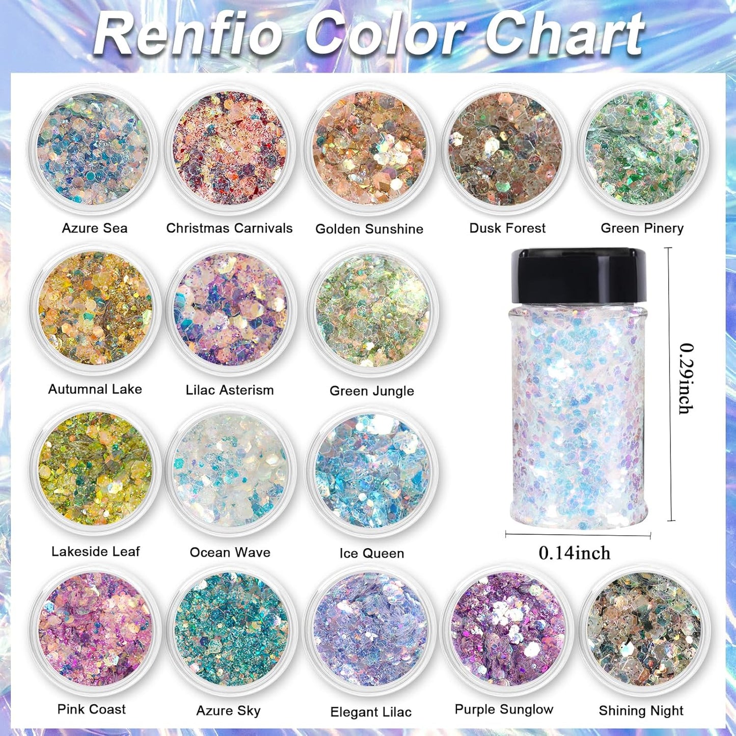 Renfio Opal Chunky Glitter - 1.75oz/50g Brown, Dreamy High Sparkle, Holographic Fine Mix, Iridescent Flakes for Resin Nails, Hair, DIY, Snow - Dusk Forest