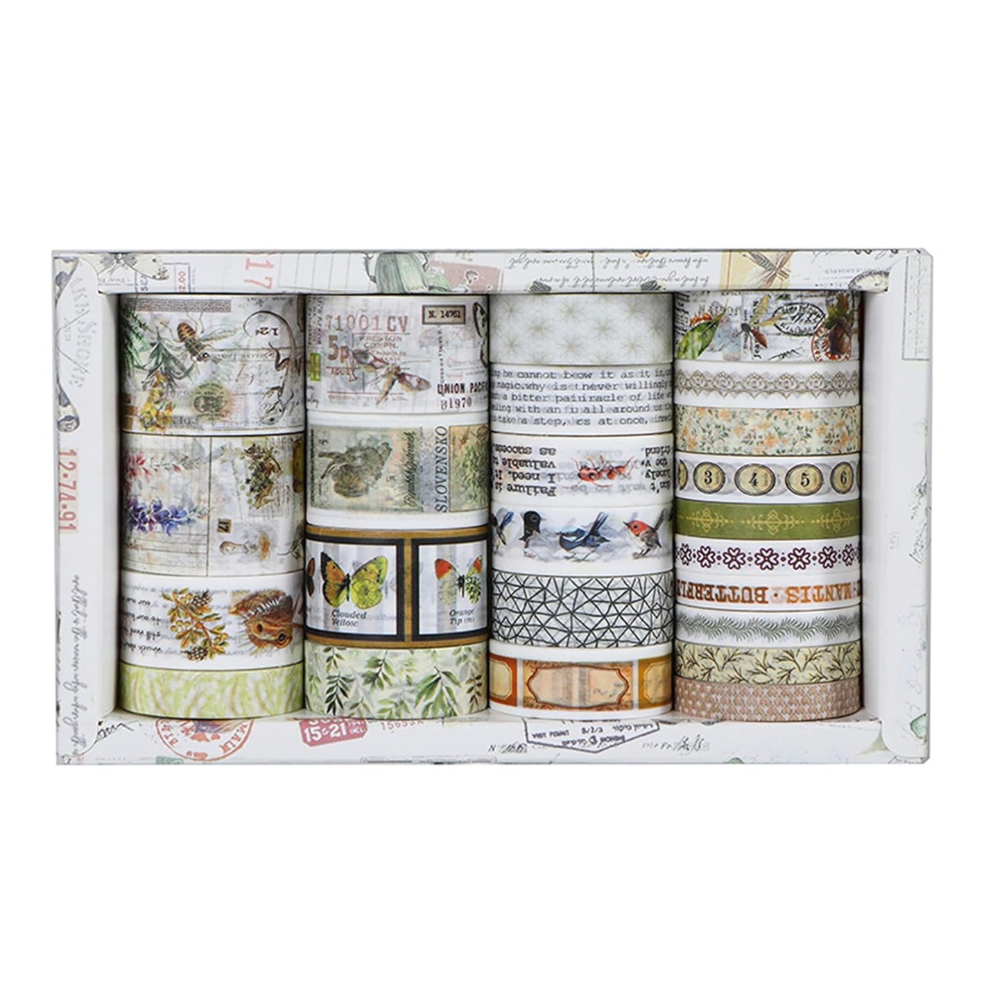 Vintage Washi Tape Set - 24 Rolls Arts Adhesive Tapes Assorted Retro Decorative Masking Tape Sets for Craft, Kids, Scrapbook, DIY, Gift Wrapping (4-Nature Journal)