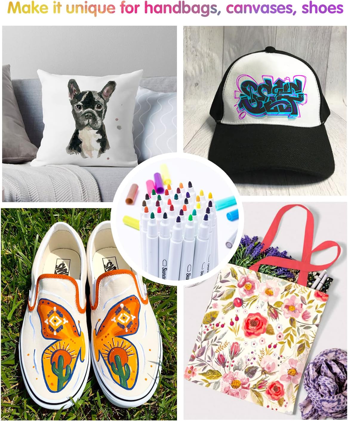 Fabric Markers Pen, 32 Colors Permanent Fabric Paint Pens for T-Shirt, Fine Tips Art Marker Set for Canvas Bags Hats Sneakers and Textiles