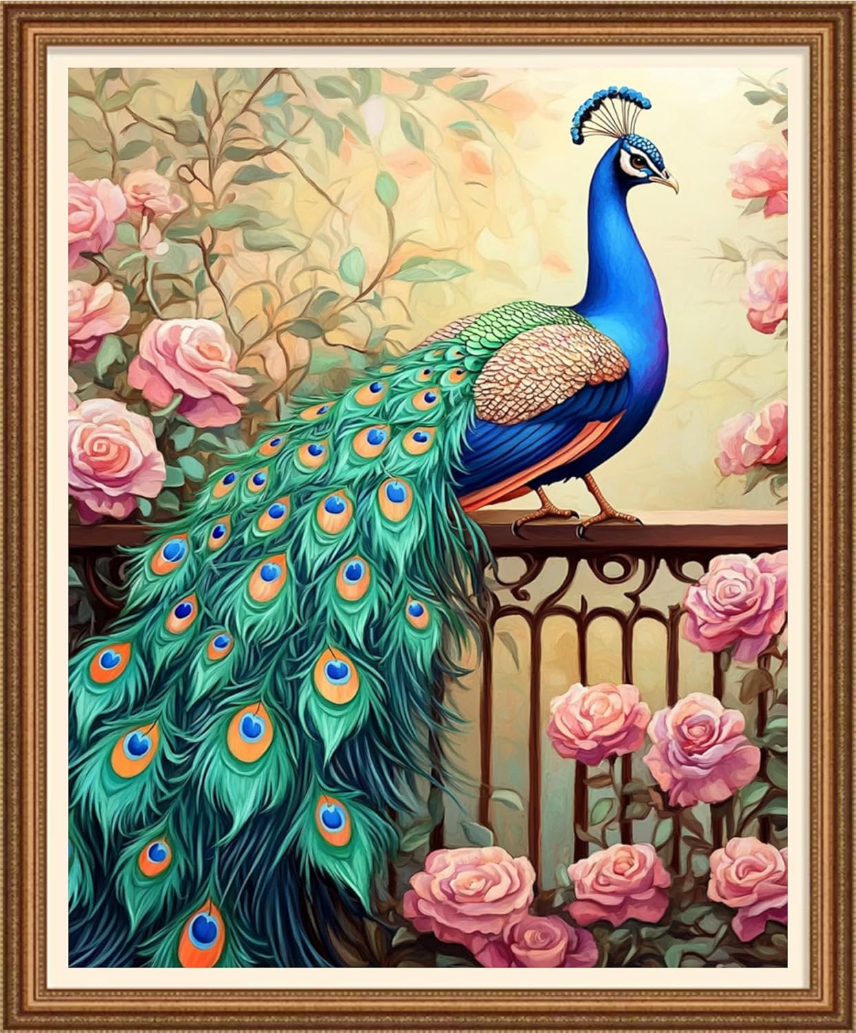 Disnesart Cross Stitch Stamped Full Embroidery Kits DIY 11CT Cotton Thread Printed DIY Needlepoint Kits Craft Needlework Set Cross-Stitch Stamped Sets-Blue Peacock Landscape 16x20 inch