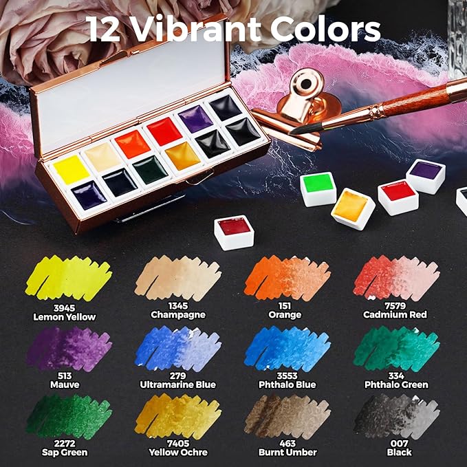 Funto Travel Watercolor Set, Fashion 12-Color Outdoor Paint Kit, with Crossbody Bag, Art Craft, Paint Supplies, Stocking Stuffers for Teen Girls, Portable Gift for Art