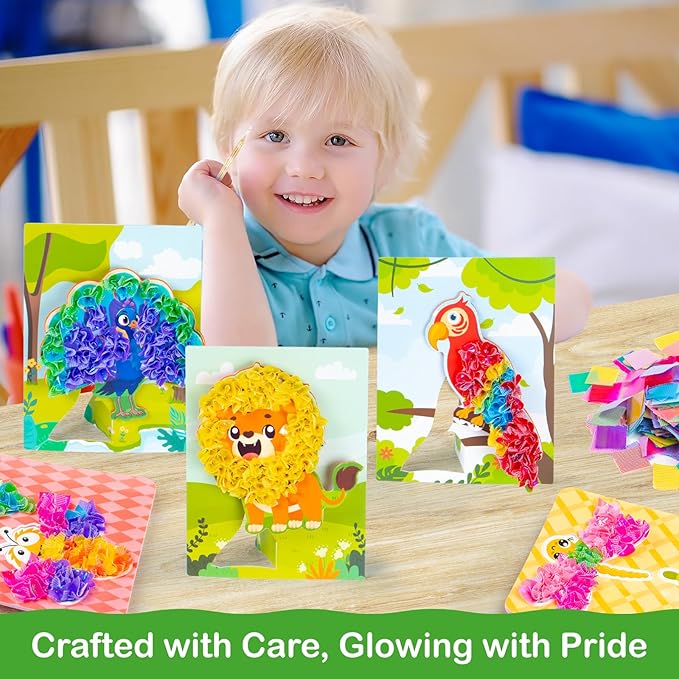 Ancitoy Animal Poke Art Kit for Kids, 7 PCS Mess-Free Craft Toys, DIY No-Sew Jungle Animal Puncture Painting Set, Creative Activity Gift for Girls Boys Ages 4-12