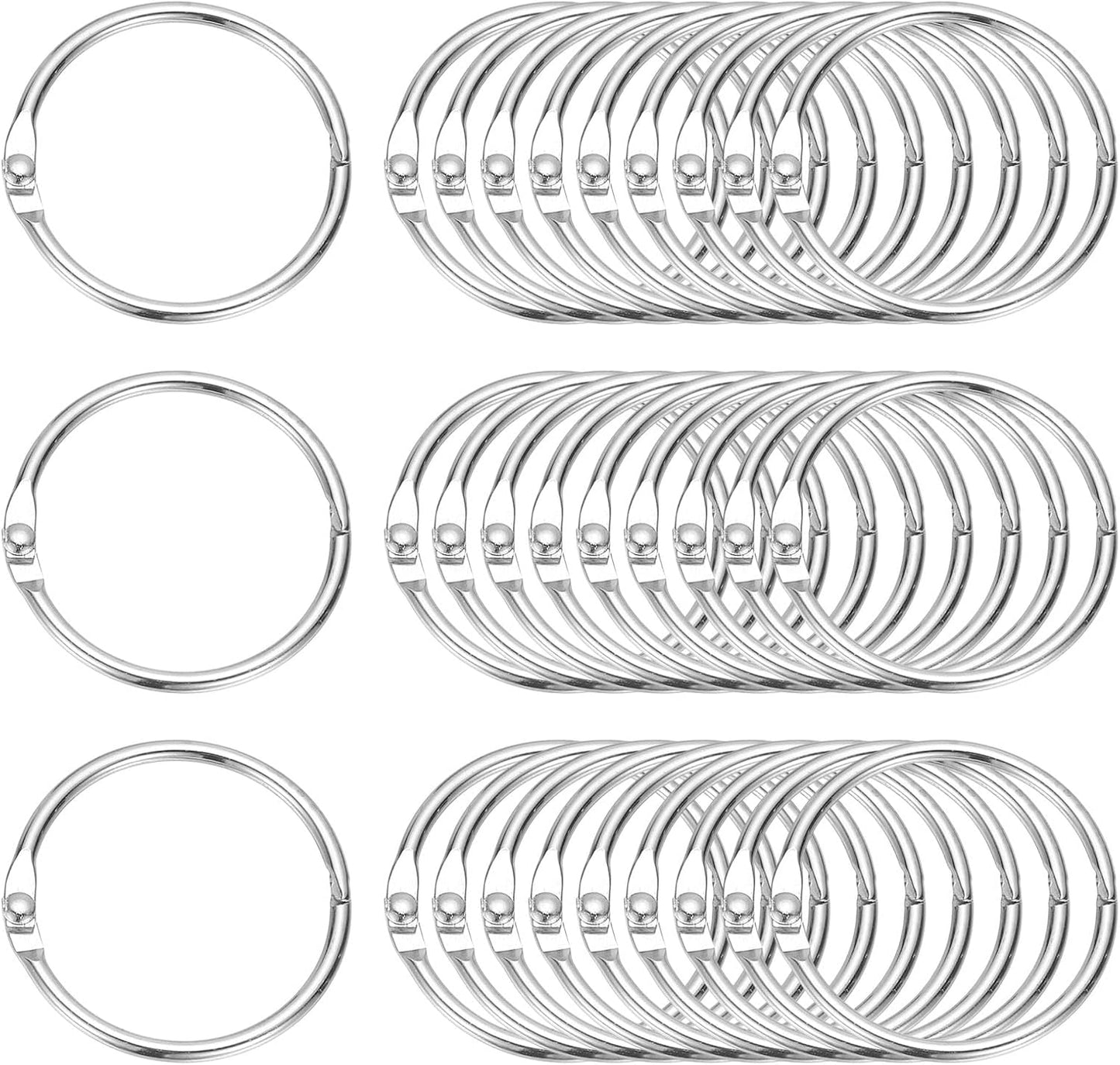 PATIKIL 1.4" x 1.6" Loose Leaf Binder Rings, 30 Pcs Metal Book Rings Nickel Keychain Ring for Paper Index Cards Flash Card Notebook Rings Office Home Book Binder, Silver Tone