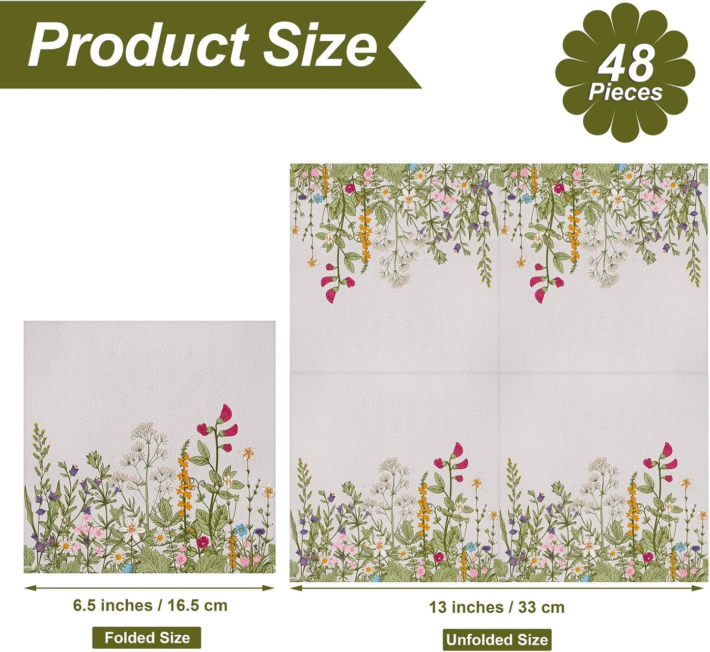 Aodaer 48 Pieces Disposable Fall Paper Napkins, Decoupage Napkins, 13" x 13" Unfolded Garden Party Napkin, Cocktail Dinner Napkin Set for Wedding Birthday Tea Party Supplies
