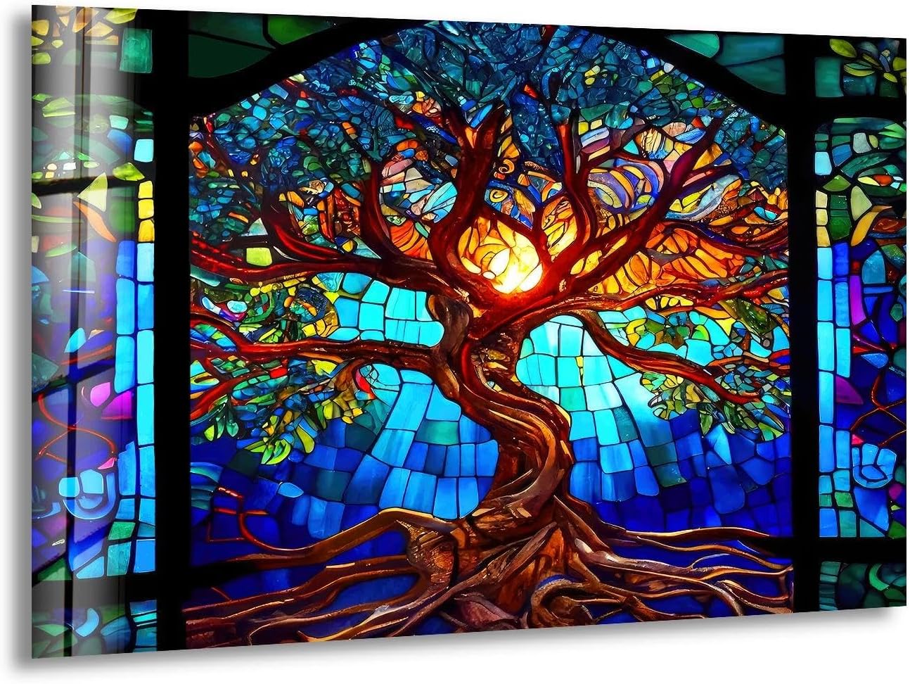 My Photostation.com Round 31,5'' Stained Blue Life of Tree Glass Wall ArtTempered Glass Printing Wall Decor Large Wall Art Wall Hangings