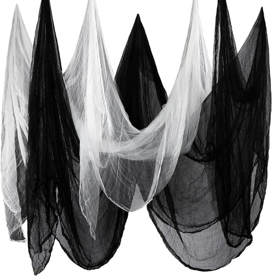 Boao Halloween Cheese cloth 84.65 x 98.43 Inch White Black Cheesecloth Roll for Crafts Large Cotton Muslin Gauze Fabric for Halloween Outdoor & Indoor Spooky Decoration