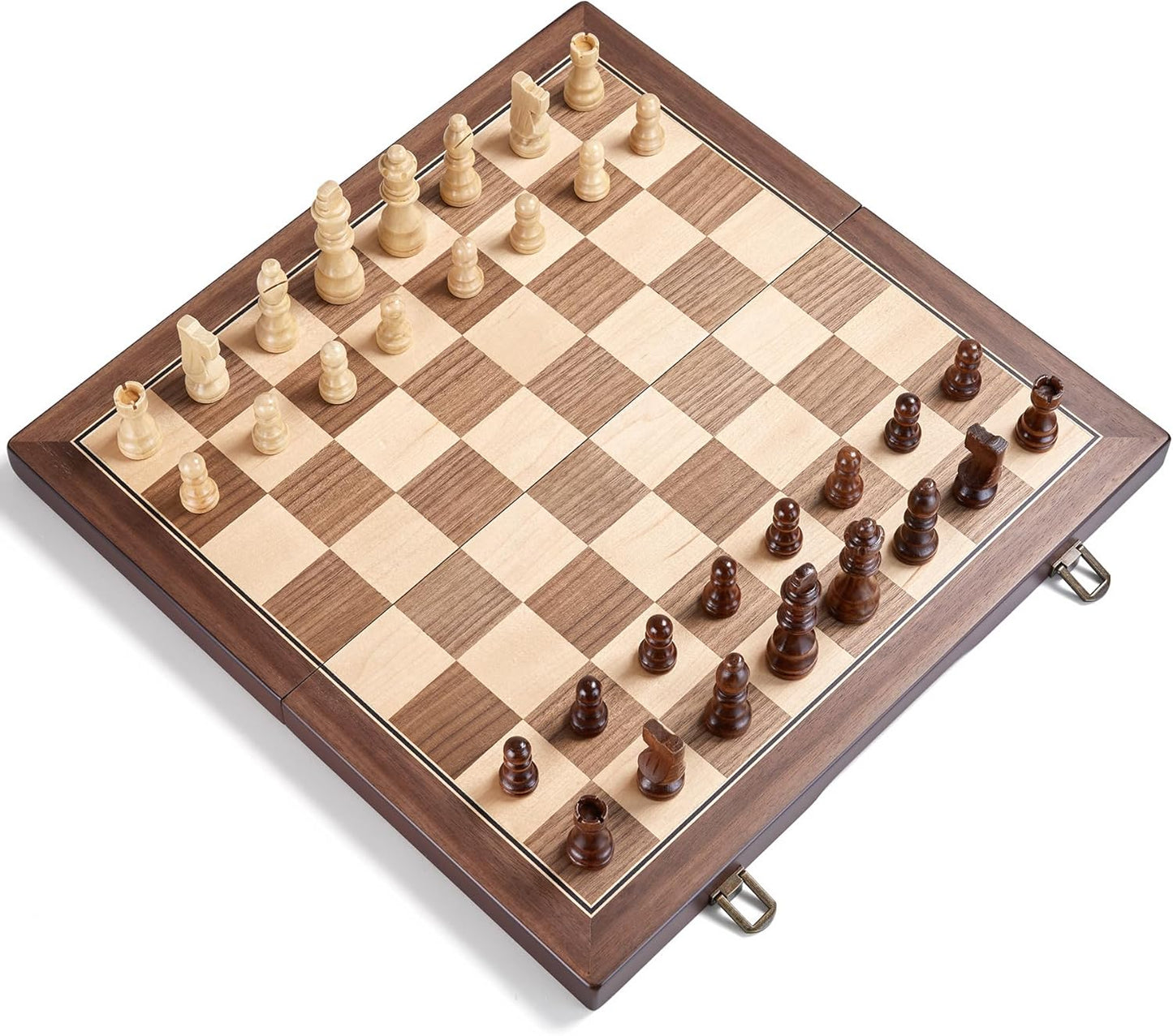 AMEROUS 15'' Magnetic Wooden Chess Set for Adults Kids - with Folding Board, Gift Package, Pieces Storage Slots, Handmade Pieces,Chess Board Game Set for Tournament Professional Beginner