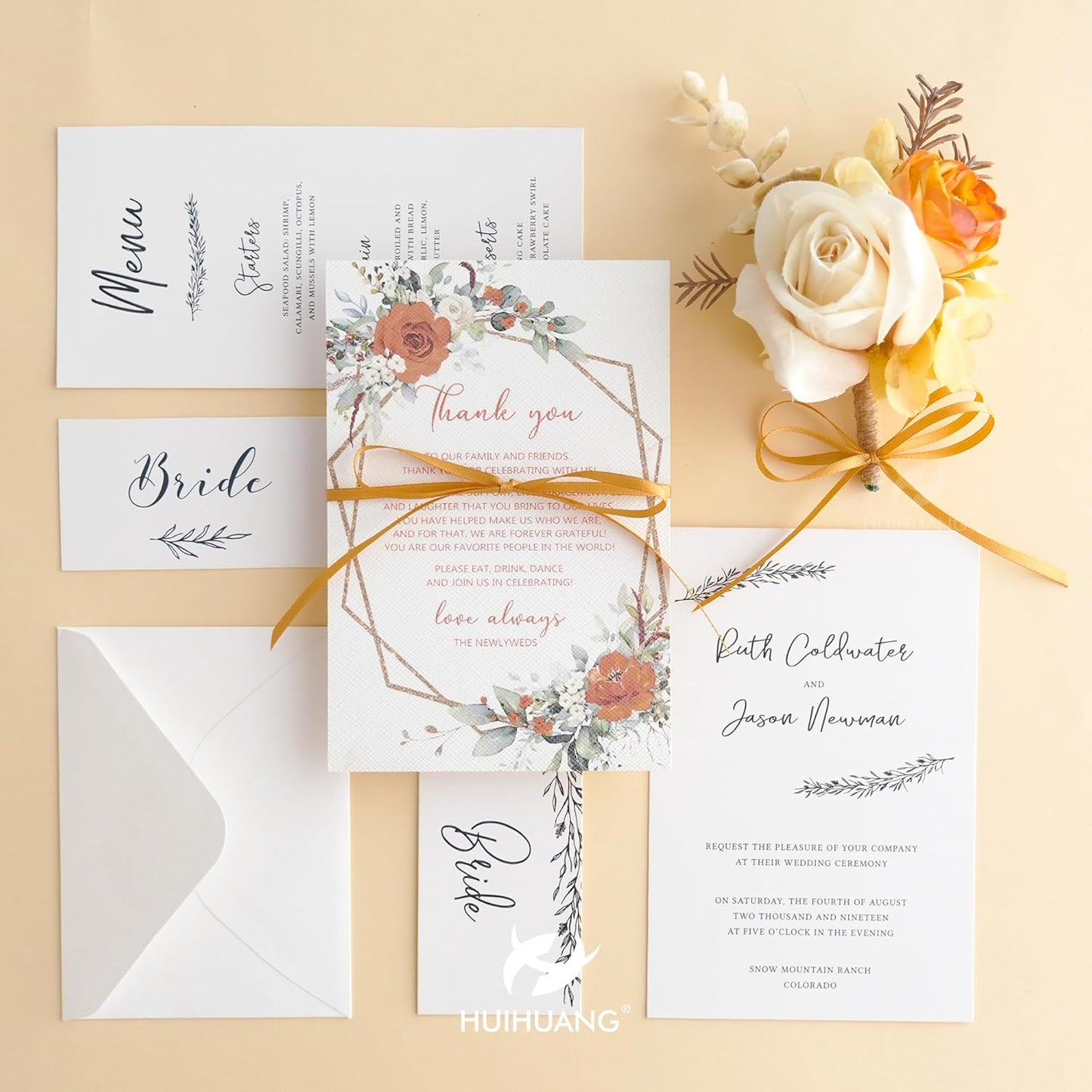 HUIHUANG 1/8 inch Satin Gold Ribbon - 100 Yards Roll, Double Face, Craft, Gift Wrapping, DIY Bows, Decoration, Sewing, Invitation Cards