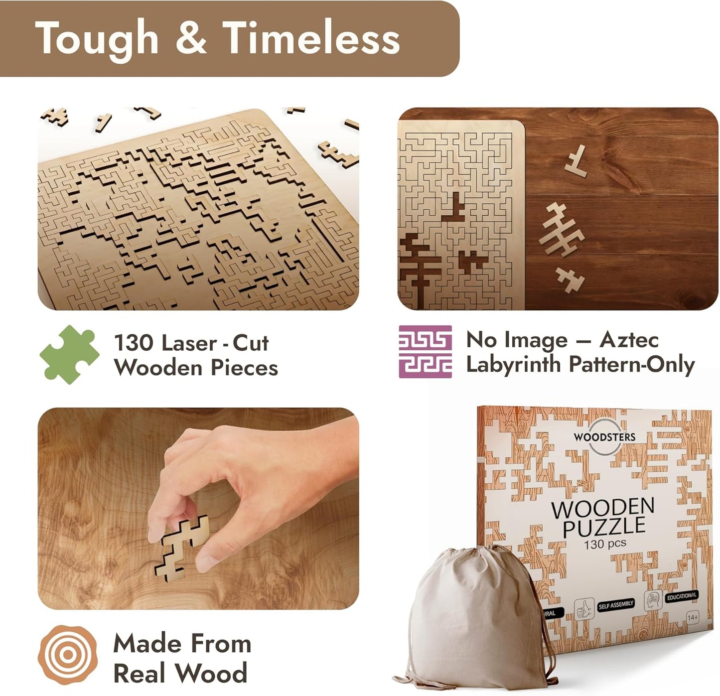 Mind Bending Wooden Jigsaw Puzzle - Difficult Challenging Impossible Puzzles for Adults, Advanced Hard Jigsaw Puzzles - Aztec Labyrinth - 130 Pieces