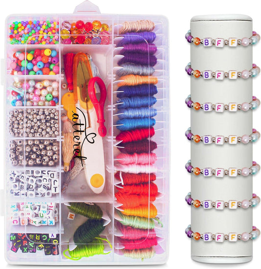 ATTERET 2070Pcs Embroidery Floss Kit for Friendship Bracelets with Alphabet, Pearl, and Large & Small Colored Beads, Tassels & Silver Charms, Great Bracelet Making Kit for Adults