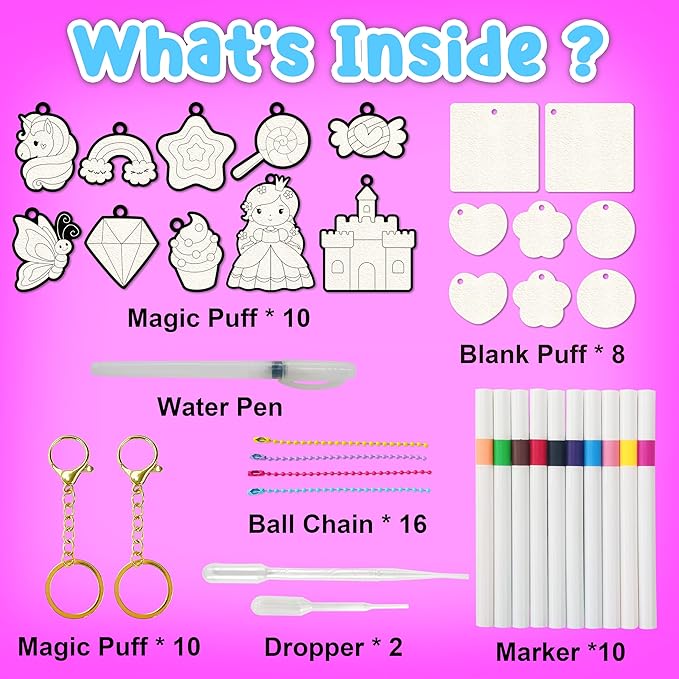 AGENTLAN Magic Puff Kit for Kids, 3D Art Kit with Unicorn & Princess, Craft Stuff for Kids, Foam Texture Paint Set, Easy DIY Crafts Gift for Girls & Boys Ages 4, 5, 6, 7, 8, 9