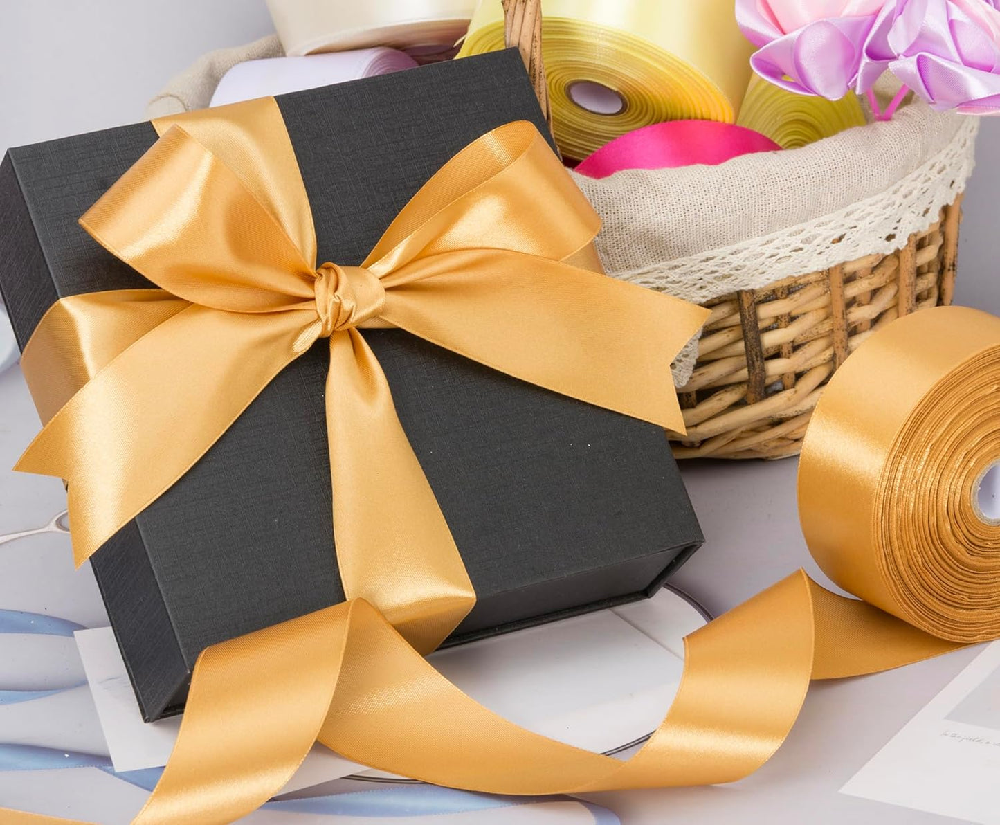 1 1/2 Copper Solid Satin Ribbon, 50 Yards Craft Fabric Ribbon for Gift Wrapping Floral Bouquets Wedding Party Decoration