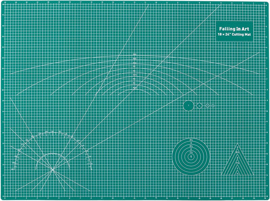 Falling in Art Self Healing Cutting Mat, 18x24" Cutting Mats for Sewing, Double-sided 5-Ply Fabric Cutting Board for Crafting, Quilting and Sewing Projects, Green