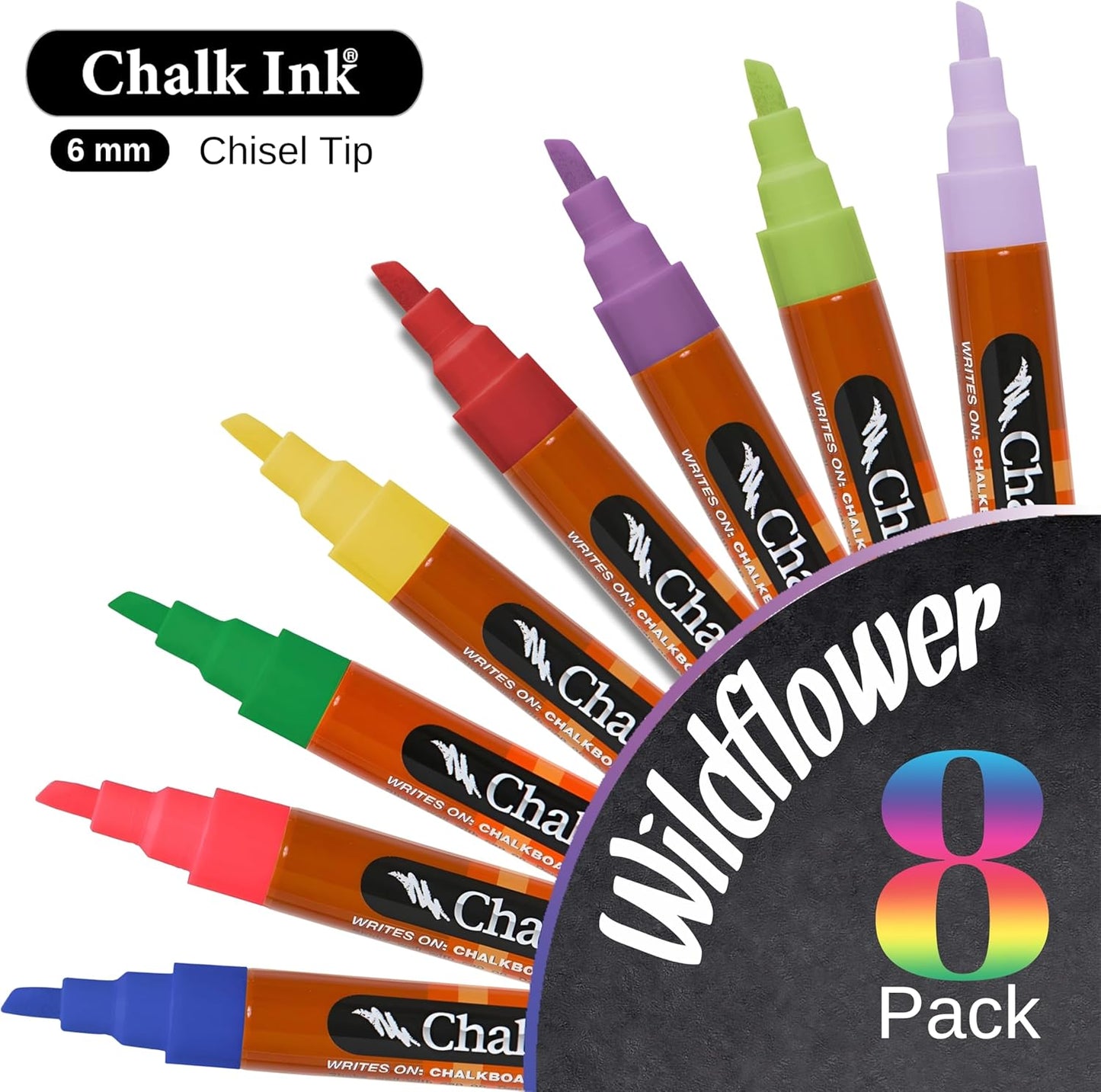 Chalk Ink Chisel Tip Wet Wipe Chalk Markers (Wildflower, 6mm, 8 Pack)