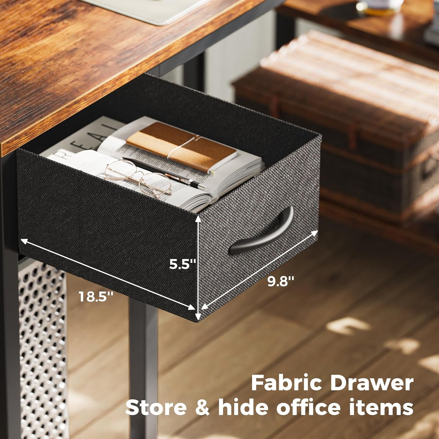 SUPERJARE 53 inch Reversible L Shaped Desk with LED Lights & Power Outlets, Computer Desk with Shelves & Monitor Stand, Gaming Desk with Drawer, Home Office Desk Corner Desk, Rustic Brown