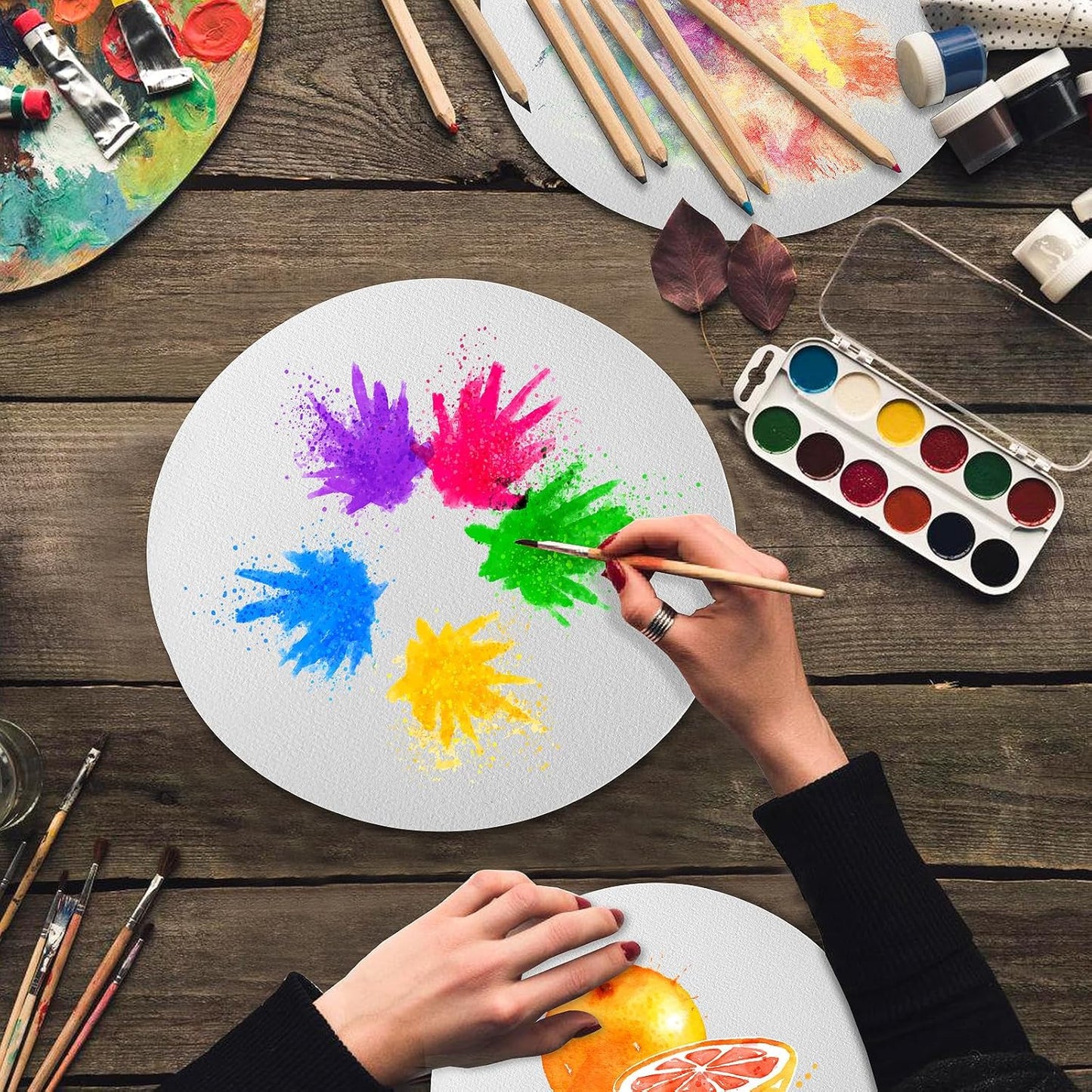 FEITAKE Round Watercolor Paper 100% Cotton/Cold Pressed / 140lb (300gsm) 8" Diameter 30 Sheets Pack Art Paper for Watercolor Gouache Ink Acrylic & Crafting