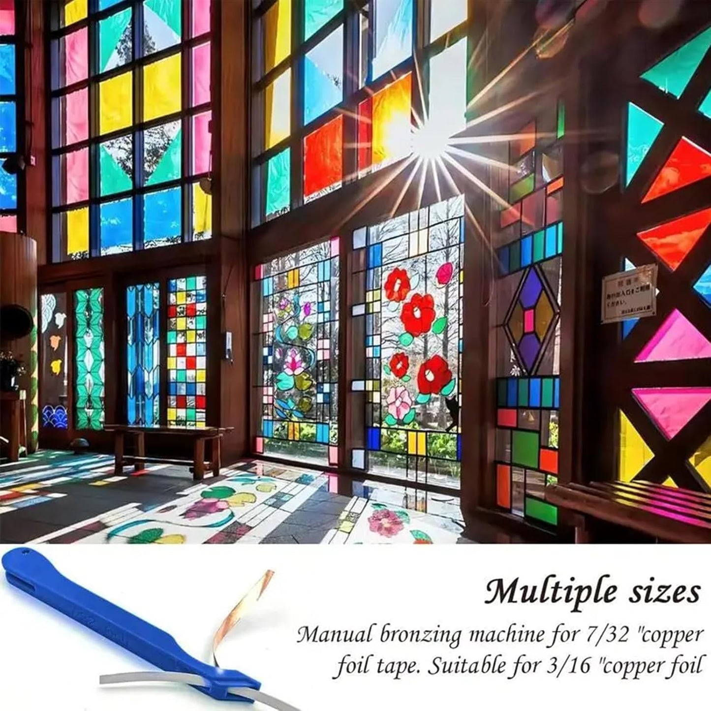 Copper Foil Hand Foiler for Stained Glass, Stained Glass Hand Foiler Tool,Copper foil Dispenser,Blue Hand Foiler for 7/32" Copper Foil Tape,Stain Glass Tools and Supplies（Blue）