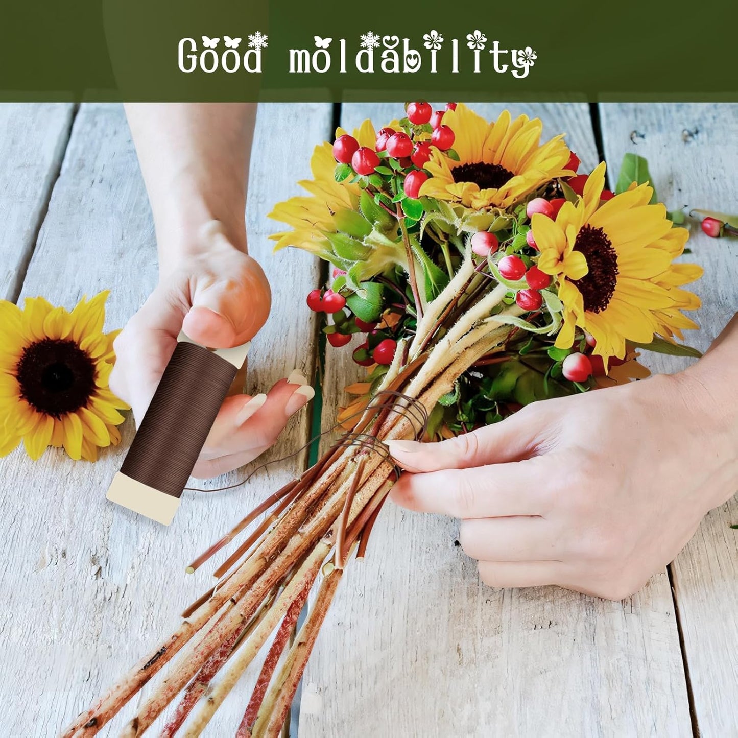 Floral Wire, 38 Yards 114 Ft 22 Gauge Metal Wire for Crafts, Flexible Wreath Flower Thin Craft Wire for Ornaments Ribbon Making DIY, Coffee