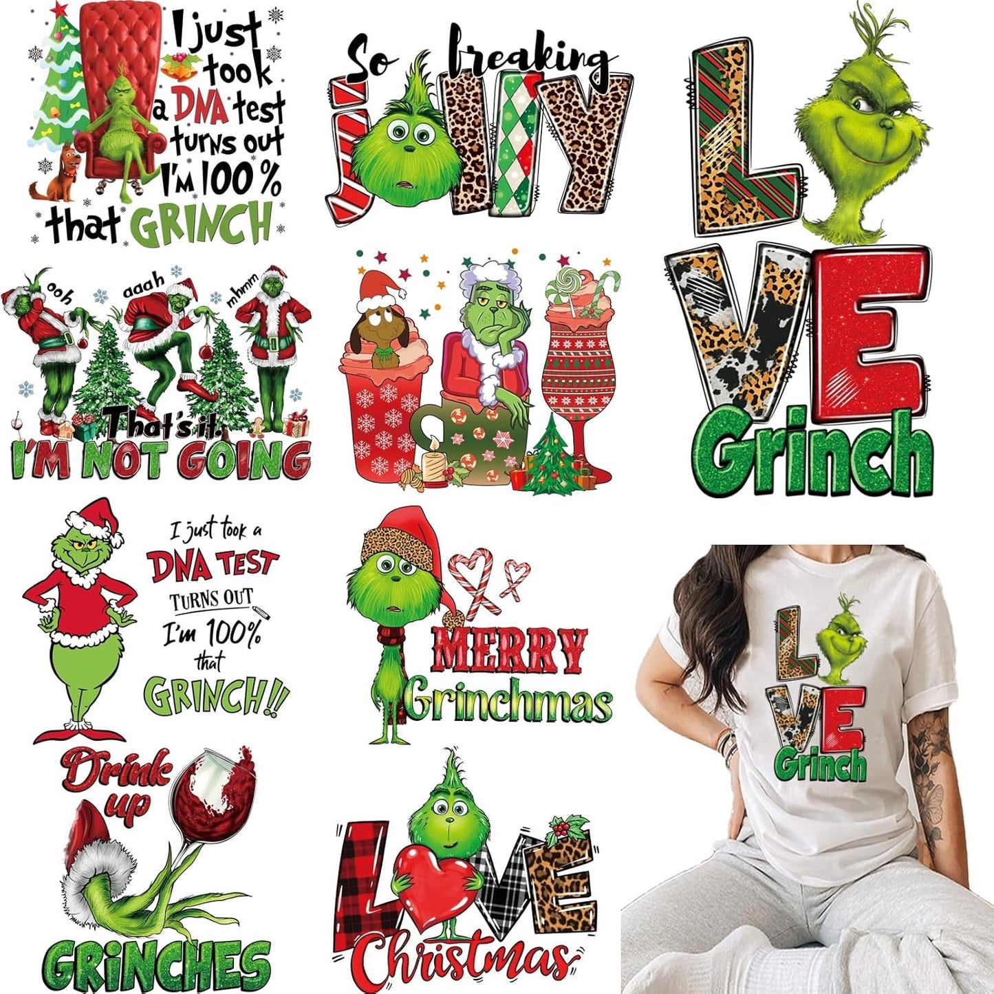 Christmas Iron on Decals Transfer, Funny Christmas Heat Transfer Stickers Iron on Patches for Clothes T-Shirts Pillow Cover Hoody Bag Xmas DIY Craft Supplies Vinyl Stickers