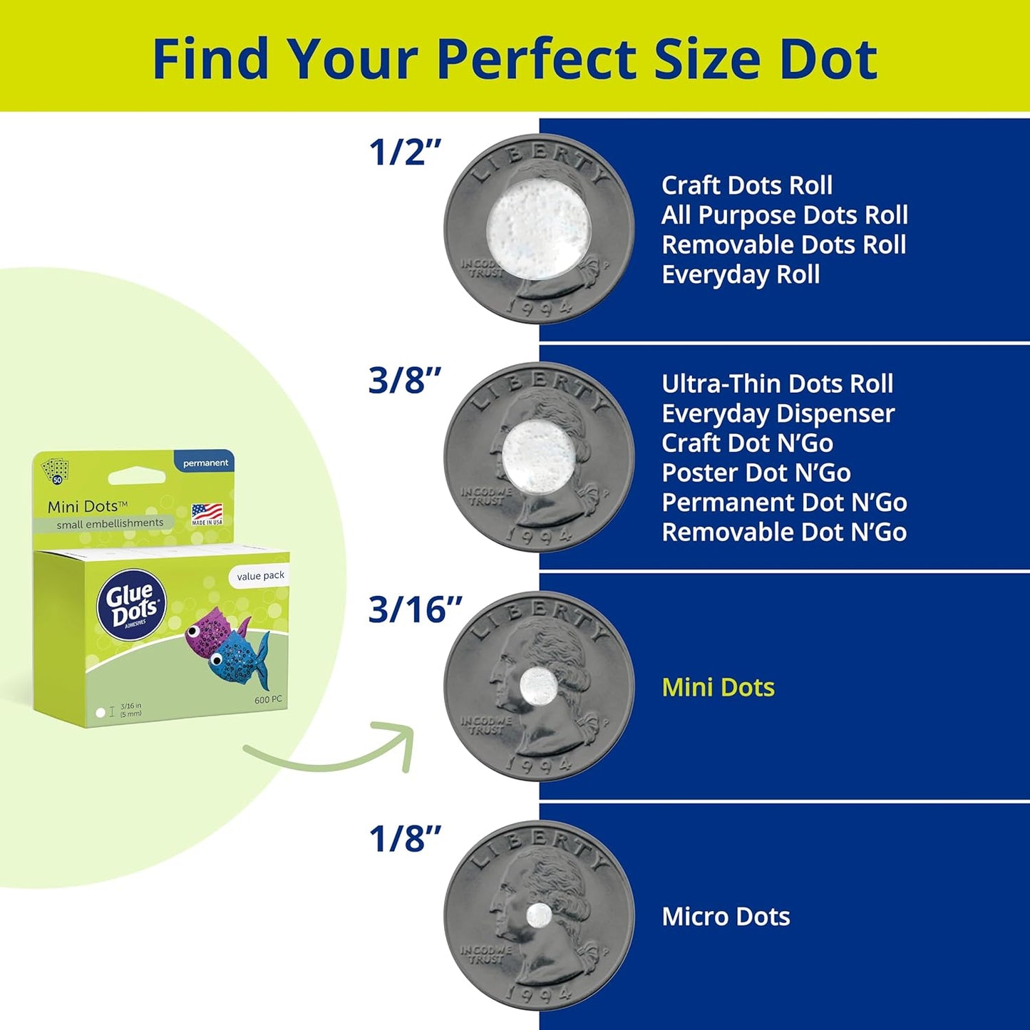 Glue Dots, Mini Dots Value Pack, Double-Sided, 3/16", 600 Dots, DIY Craft Glue Tape, Sticky Adhesive Glue Points, Liquid Hot Glue Alternative, Clear