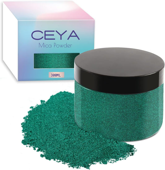Ceya Mica Powder, 5.3oz/ 150g Pine Green Pearlescent Effect Colorant Pigment Powder for Epoxy Resin, Tumblers, Slime Bath Bomb, Soap Dye, Slime, Candle, Resin Crafting, Paint, Jewelry, Nail Polish
