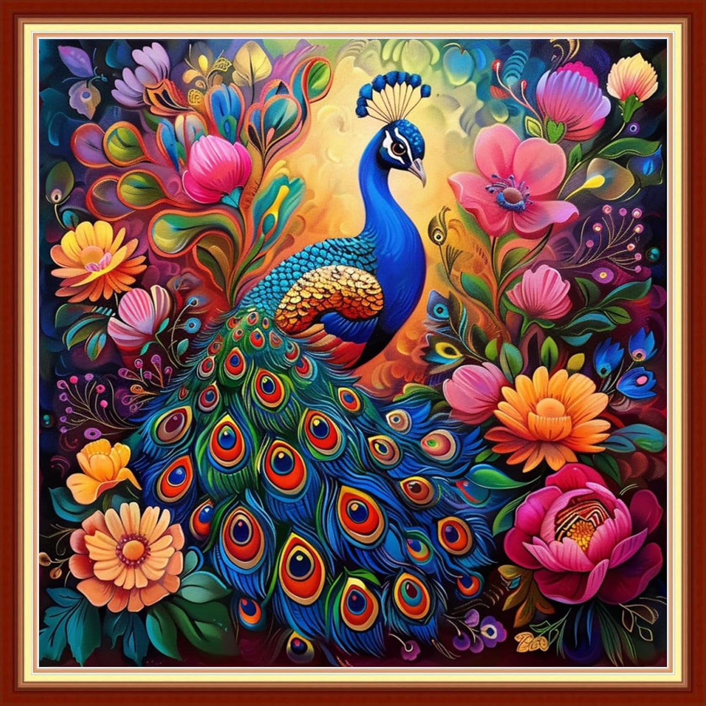 Magxvouy Cross Stitch Kits Stamped Full Range of Embroidery Kits,Cross Stitch Patterns Needlework Kits for Beginners 11CT Printed Kits&Flower Peacock 18x18 inch