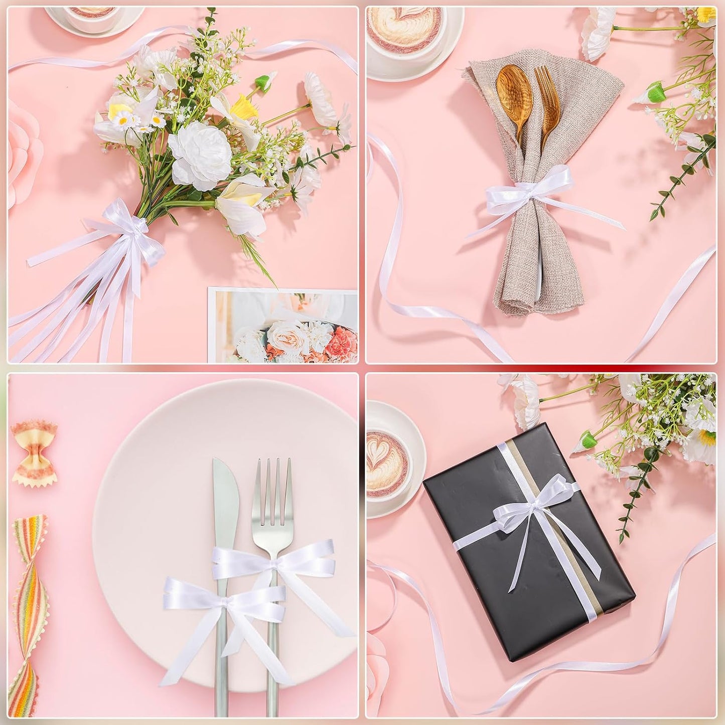 White Ribbon 3/8 Inch 120 Yards Thin Ribbon White Satin Ribbons for Hair Gift Wrapping Bow Making Gift Bags Jewelry Beaded String Balloon Sewing Cards DIY Crafts Christmas Decorations