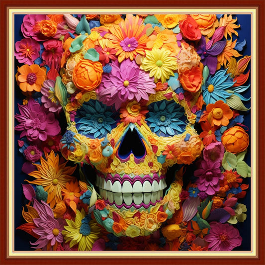 Foxhool Beginners Cross Stitch Kits Stamped Full Range of Embroidery Kits for Adults DIY Cross Stitches kit Embroidery Patterns for Needlepoint kit-Colorful Skull 18x18 inch