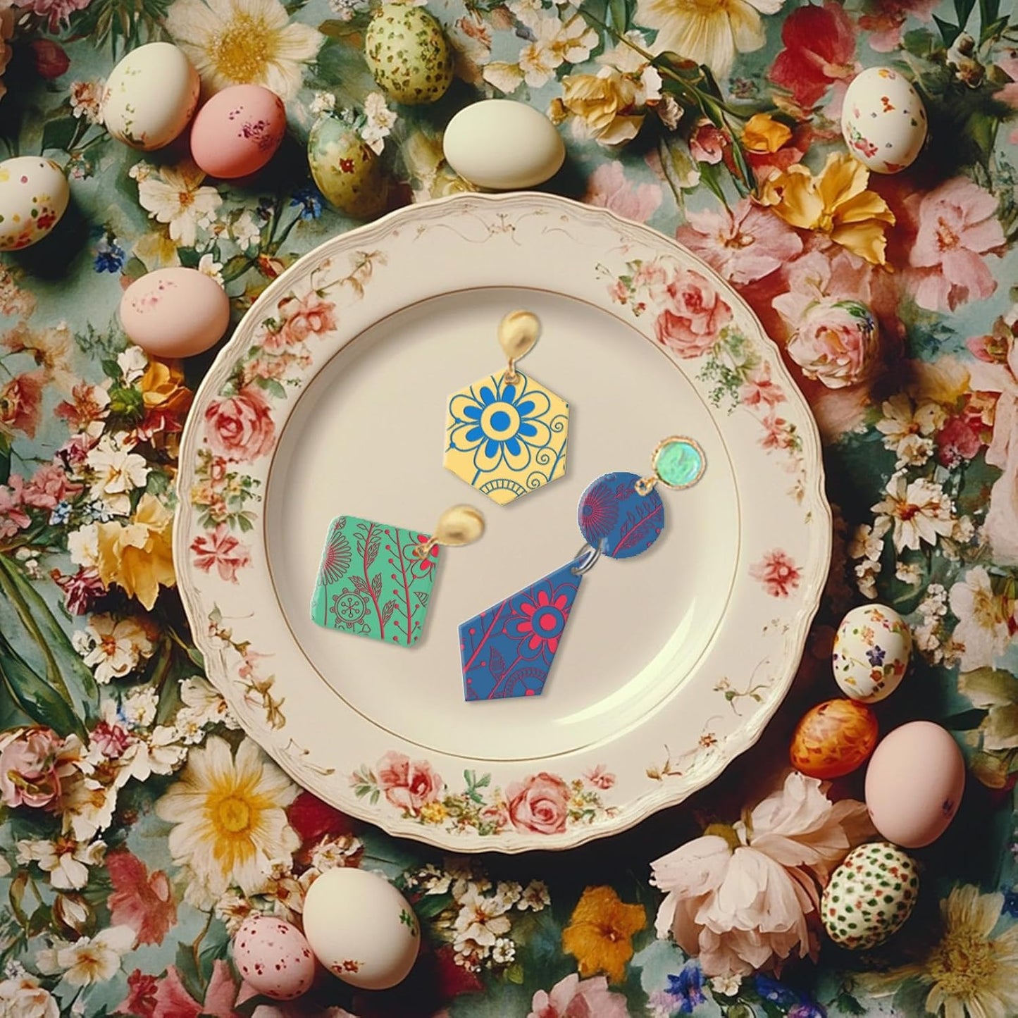 CHGCRAFT Abstract Wildflowers Polymer Clay Texture Sheets Geometric Flowers Silicone Stamp Clay Texture Mat Modeling Pattern Pad Texture Sheets for Jewelry and Clay Earrings Tools, 5.5x5.5 inch