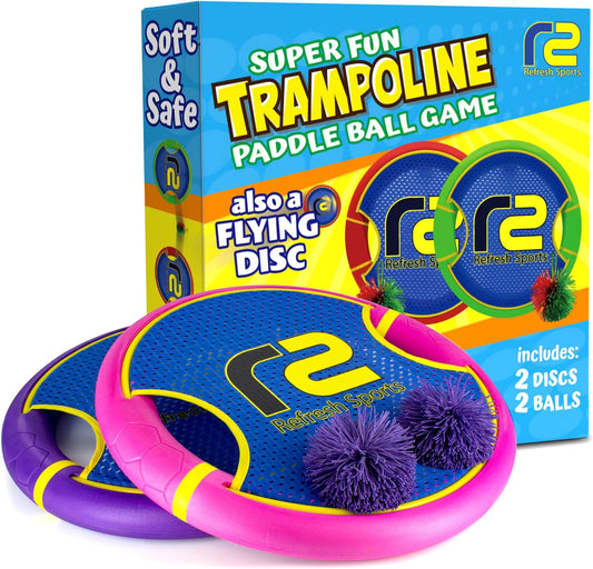 Fun Bouncy Paddle & Stringy Ball Toss & Catch Game - Easy to Use for Kids All Ages - Soft Foam Design for Safe Play Indoors or Outdoors - Also Works as Flying Disc - Great Gift Idea for Boys & Girls