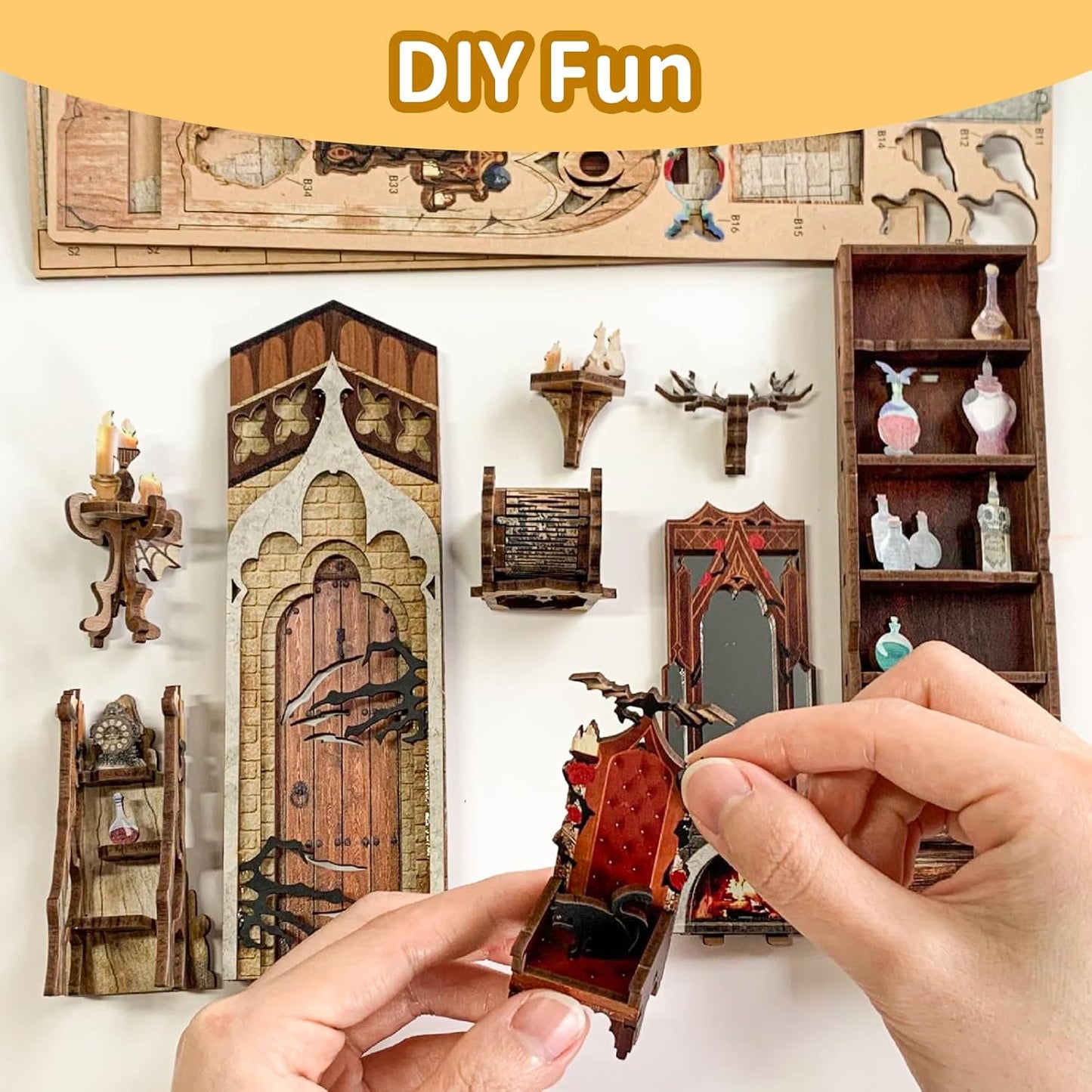 DIY Book Nook Kit,Dollhouse Booknook Bookshelf Insert Decor,3D Wooden Puzzles with LED Dust Cover,Book Nook Miniature Kit,Birthday Halloween Home Decor for Teens Adult-Moonlight Castle