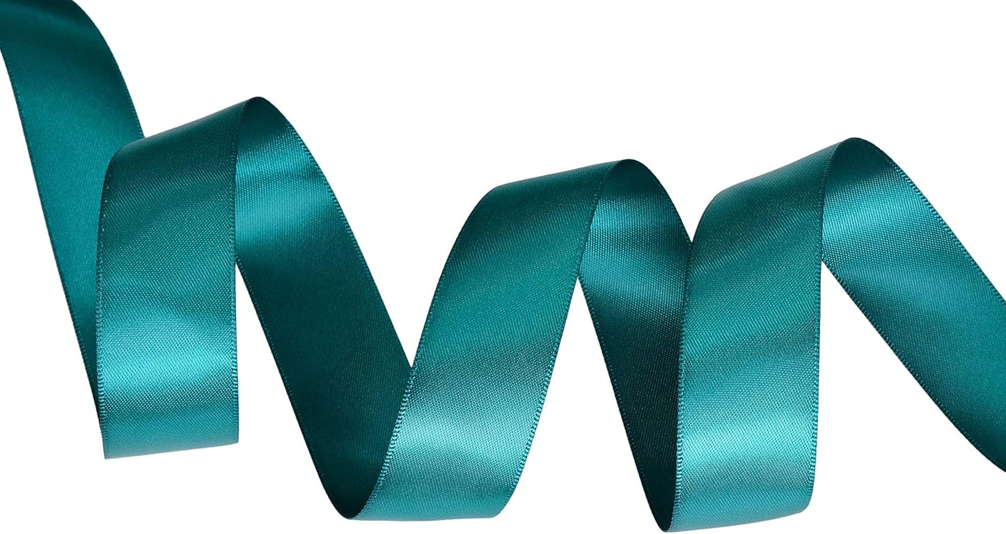 YAMA Double Face Satin Ribbon - 1 inch 25 Yards for Gift Package Wrapping,Floral Design,Hair Accessories,Crafting,Sewing,Wedding Decor, Teal