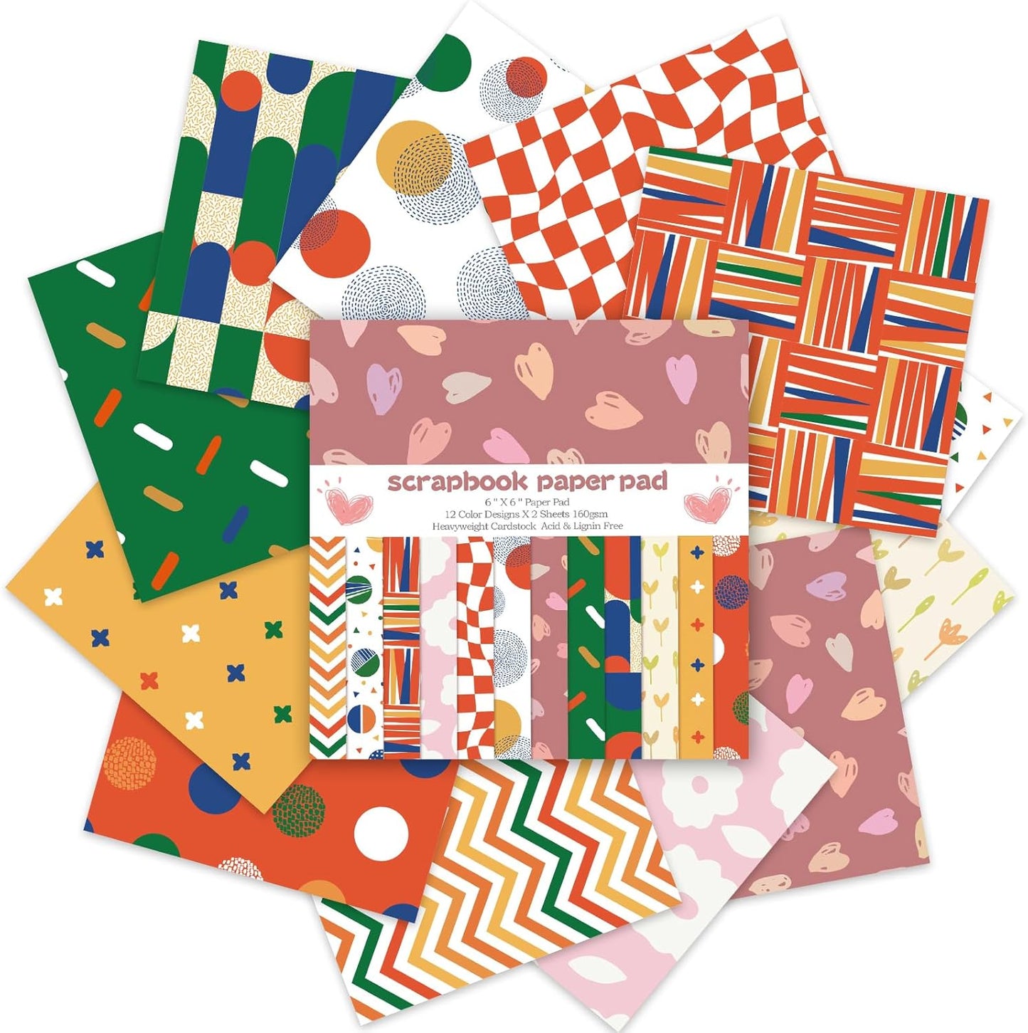 24 Sheets 12 Designs Scrapbook Paper Pad,6"×6” Single-Sided Decopodge Craft Cardstock Paper,Scrapbooking DIY Decorative Background Cardmaking Supplies.Sweet Love
