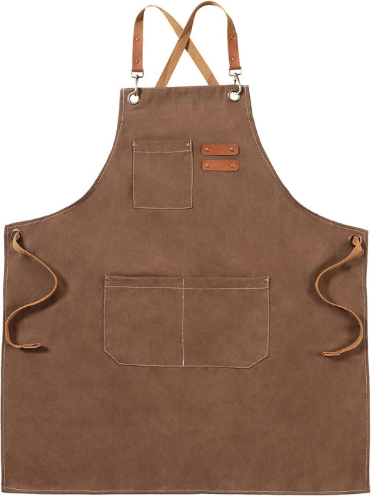Canvas Aprons, Kitchen Chef Aprons, Work Aprons for Men Women, Adjustable Strap Aprons with 3 Pockets