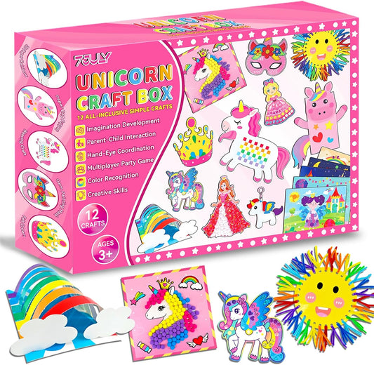 7july Unicorn Craft Box-12 Fun Arts and Crafts for Kids Ages 4-8,Educational Creative Toys, Art and Crafts Projects & Activities Kit with Supplies,Gift for Girls 3 4 5 6 7 8 Years Old