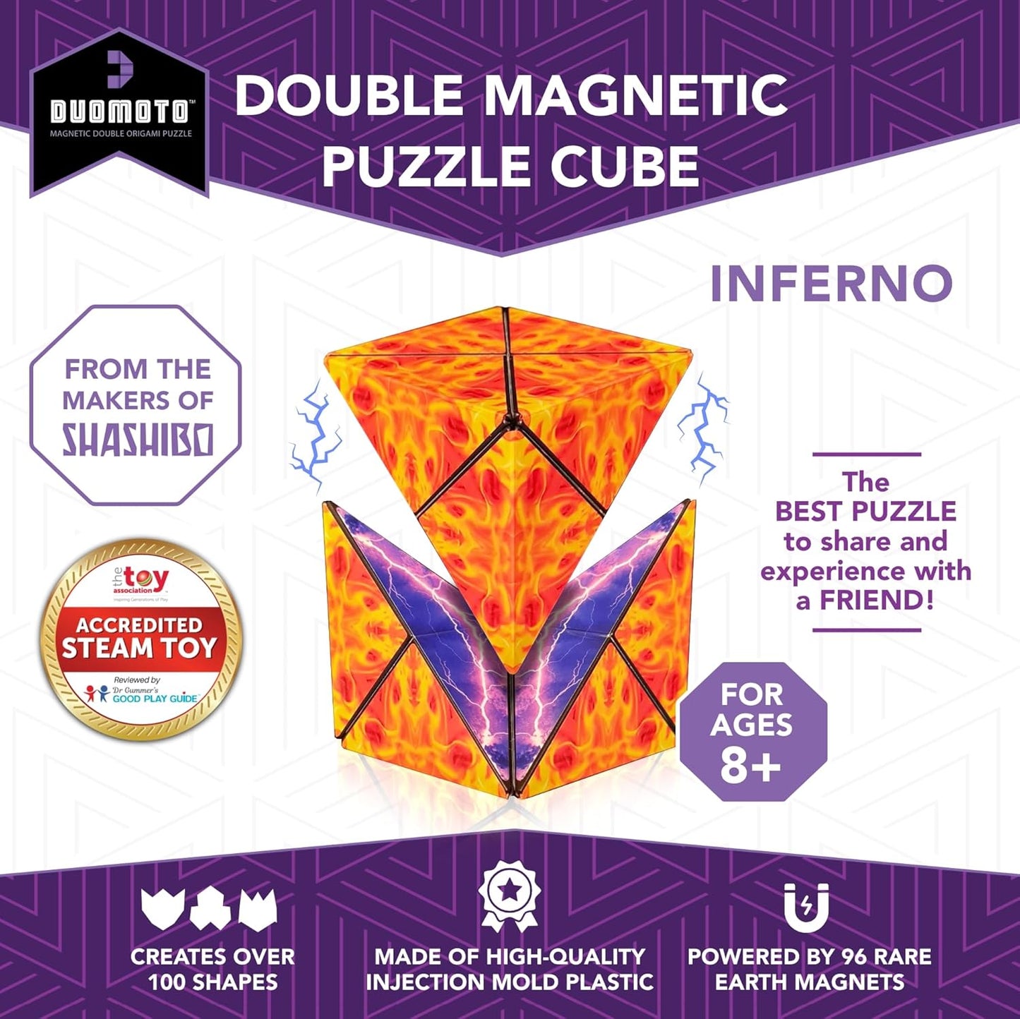 Duomoto Magnetic Transforming Cube - Shape Shifting Double Creativity Puzzle w/ 96 Rare Earth Magnets - Transforms Into Over 100 Shapes - by Fun in Motion Toys - Creators of Shashibo & Cubendi