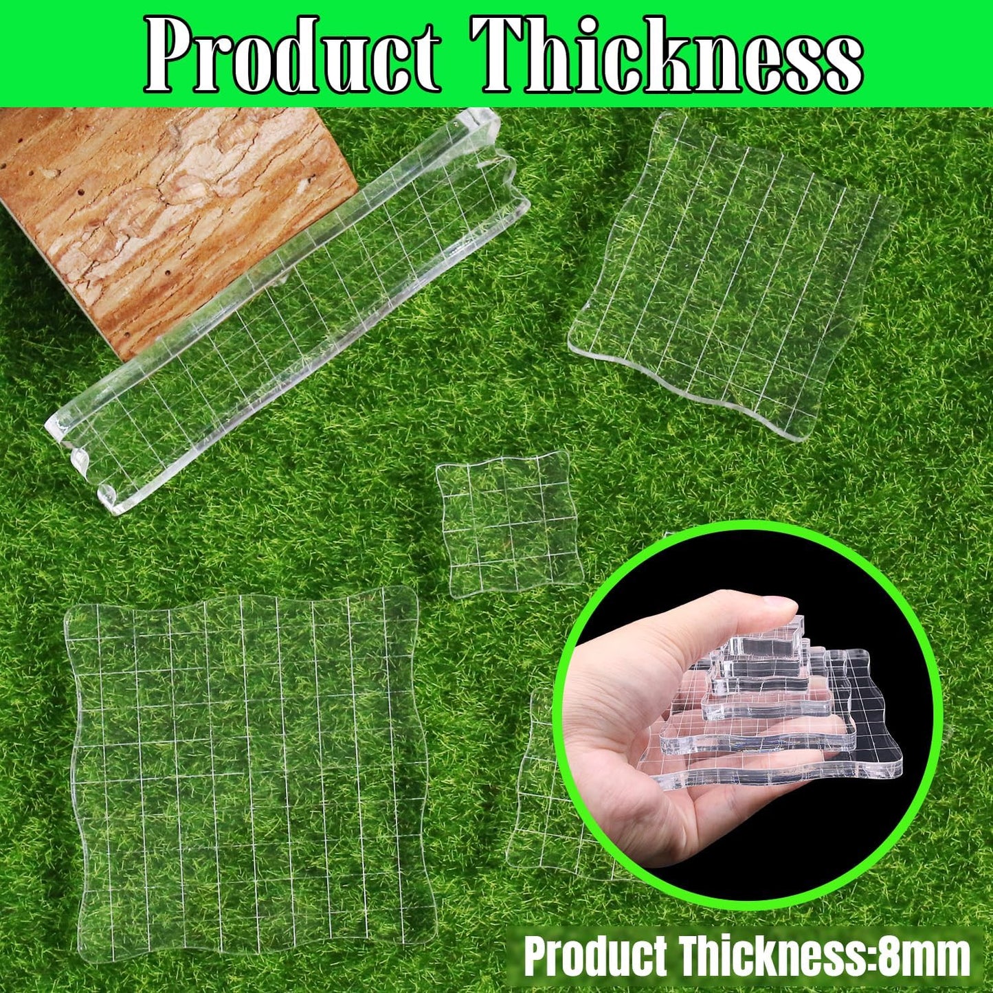 4Pcs Clear Acrylic Stamp Blocks Set, Acrylic Stamping Blocks Tools Clear Stamps with Grid Lines for Photography Props Scrapbooking Crafts Card Making