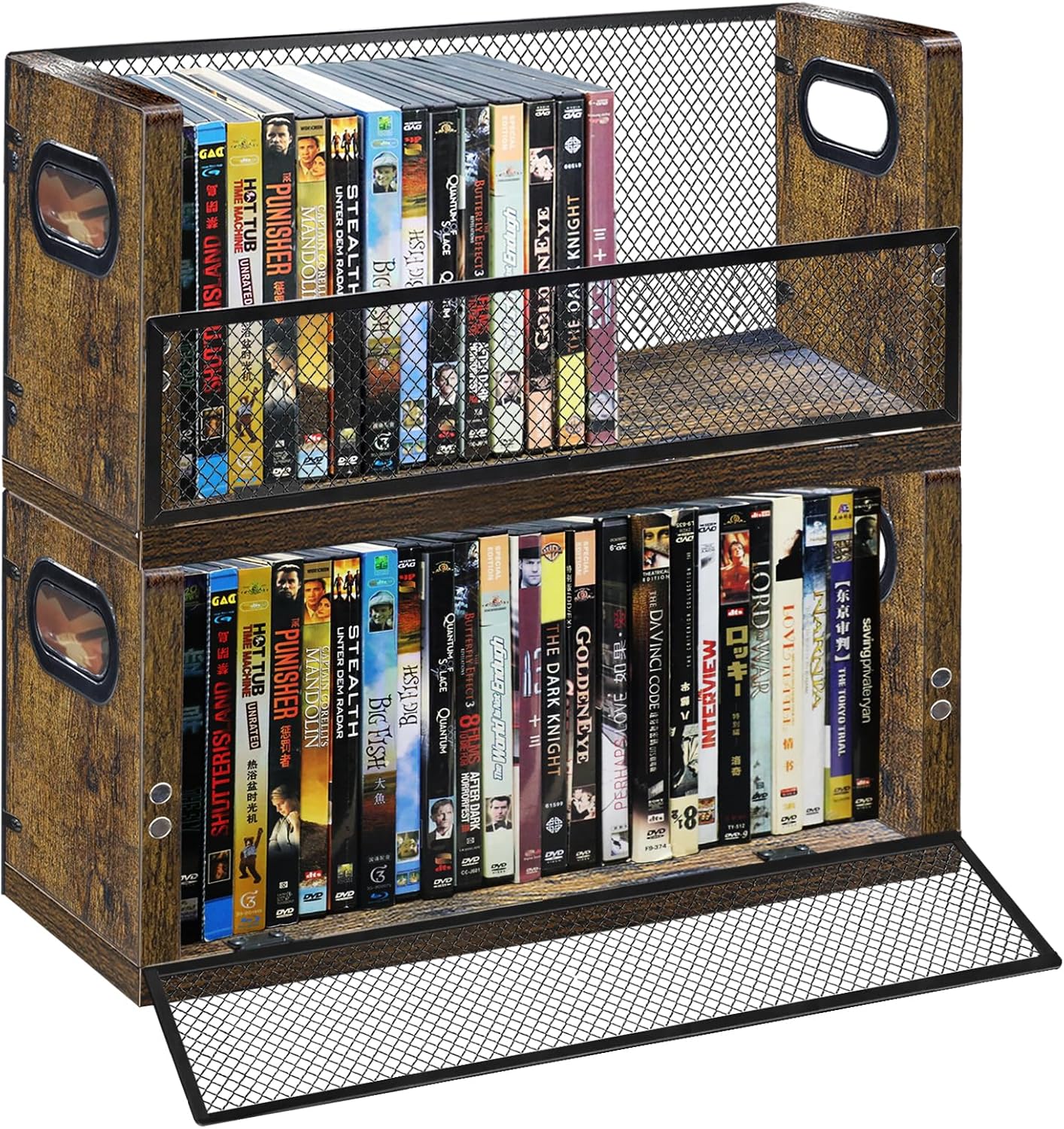DVD Storage Shelve Blu ray Holder, Set of 2 DVD Racks Hold Up To 56 DVDs (28 Each), Stackable DVD Tower also Used for CDs, Video Game Cases, Vhs Taps, Desktop organizer at Home Or Office